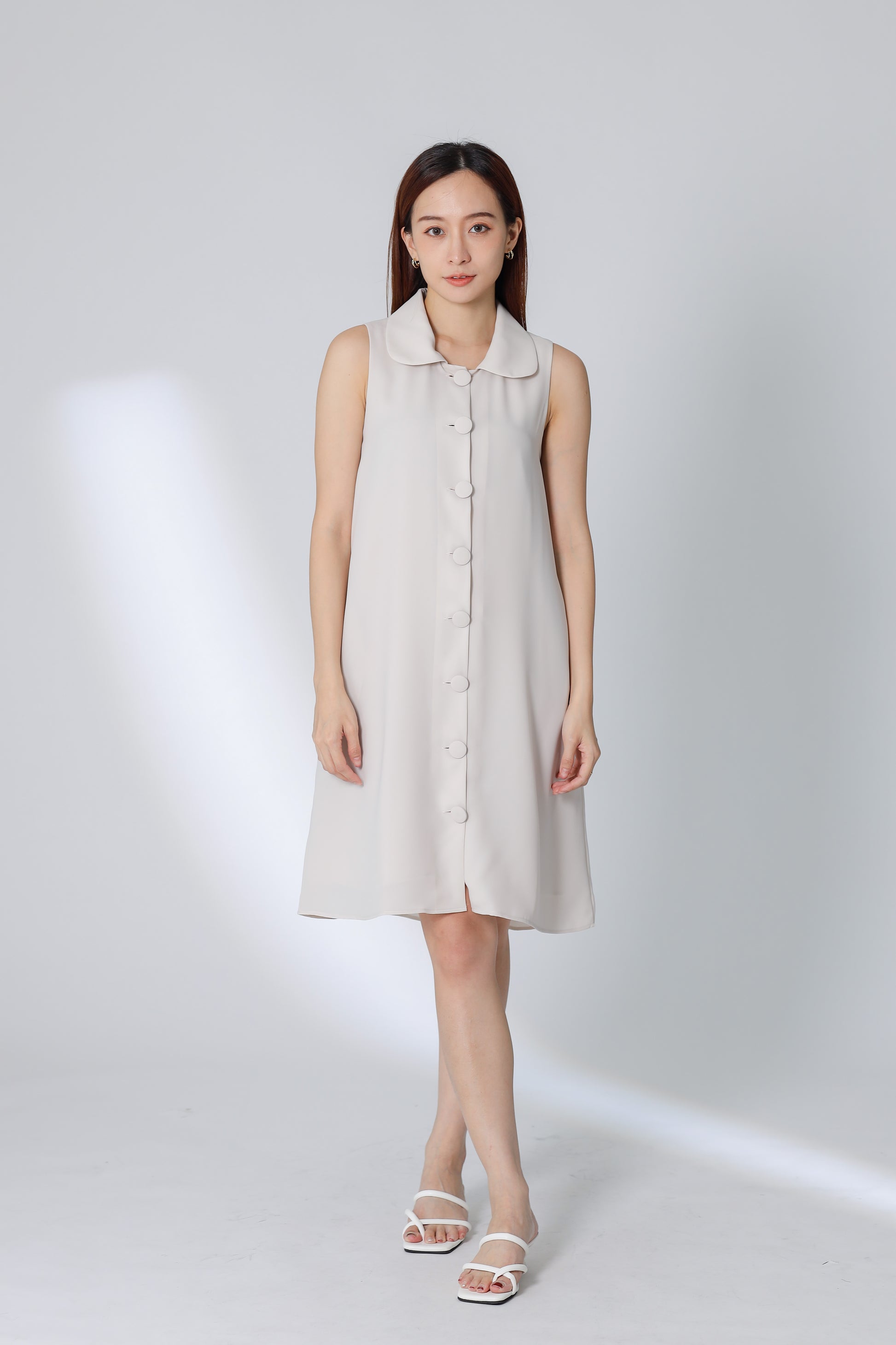 Nevina Peter Pan Collar Dress - Light Khaki