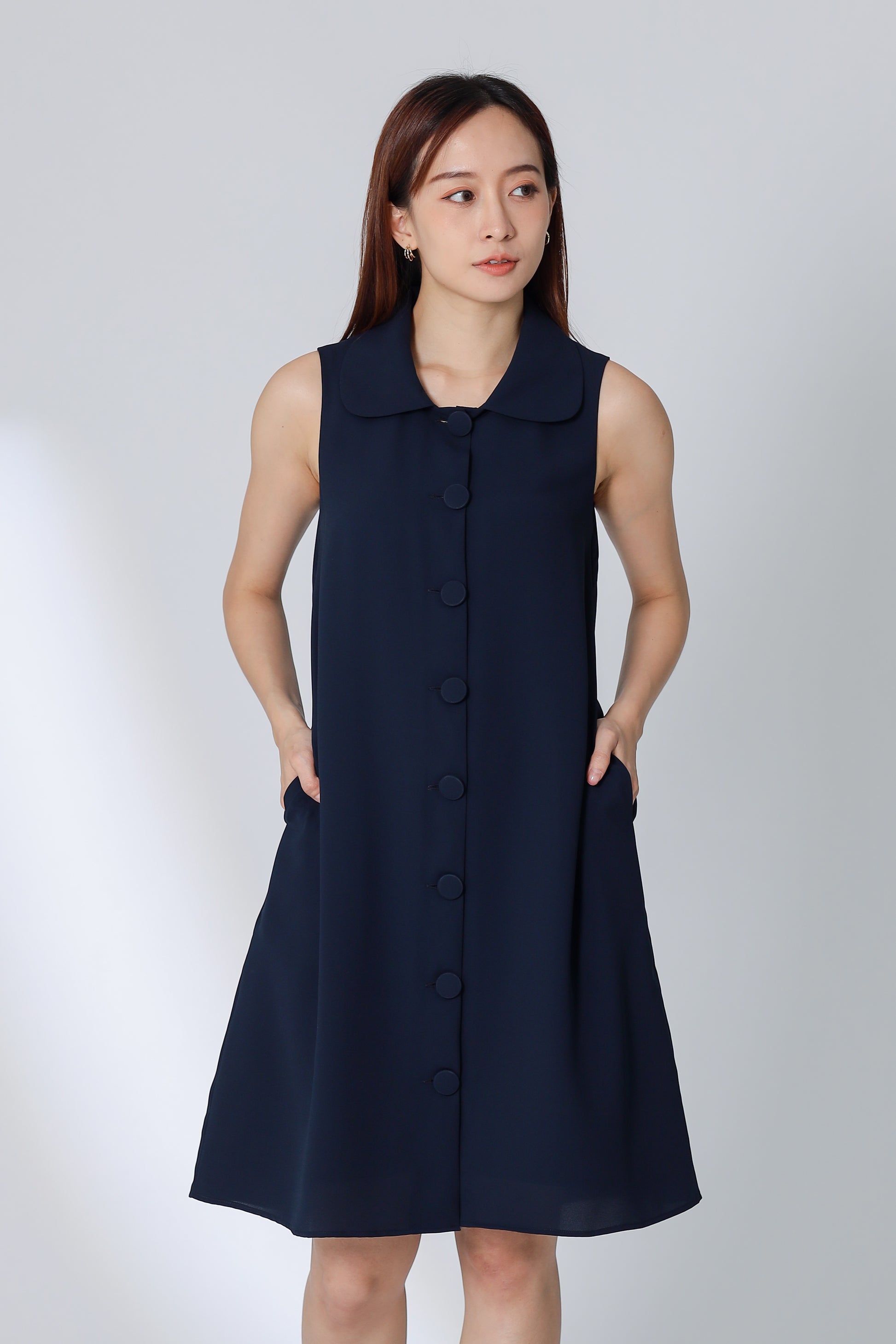 Nevina Peter Pan Collar Dress - Navy