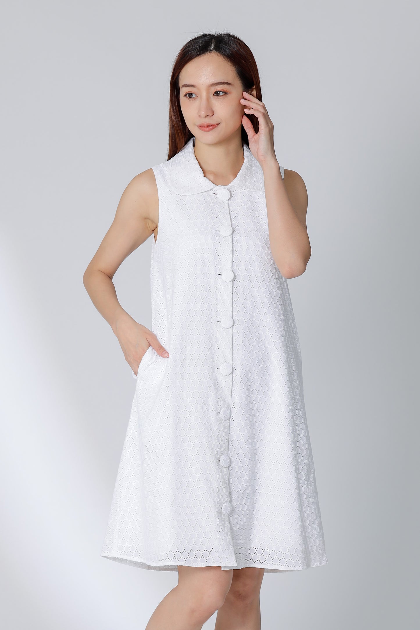Nevina Peter Pan Collar Dress - White