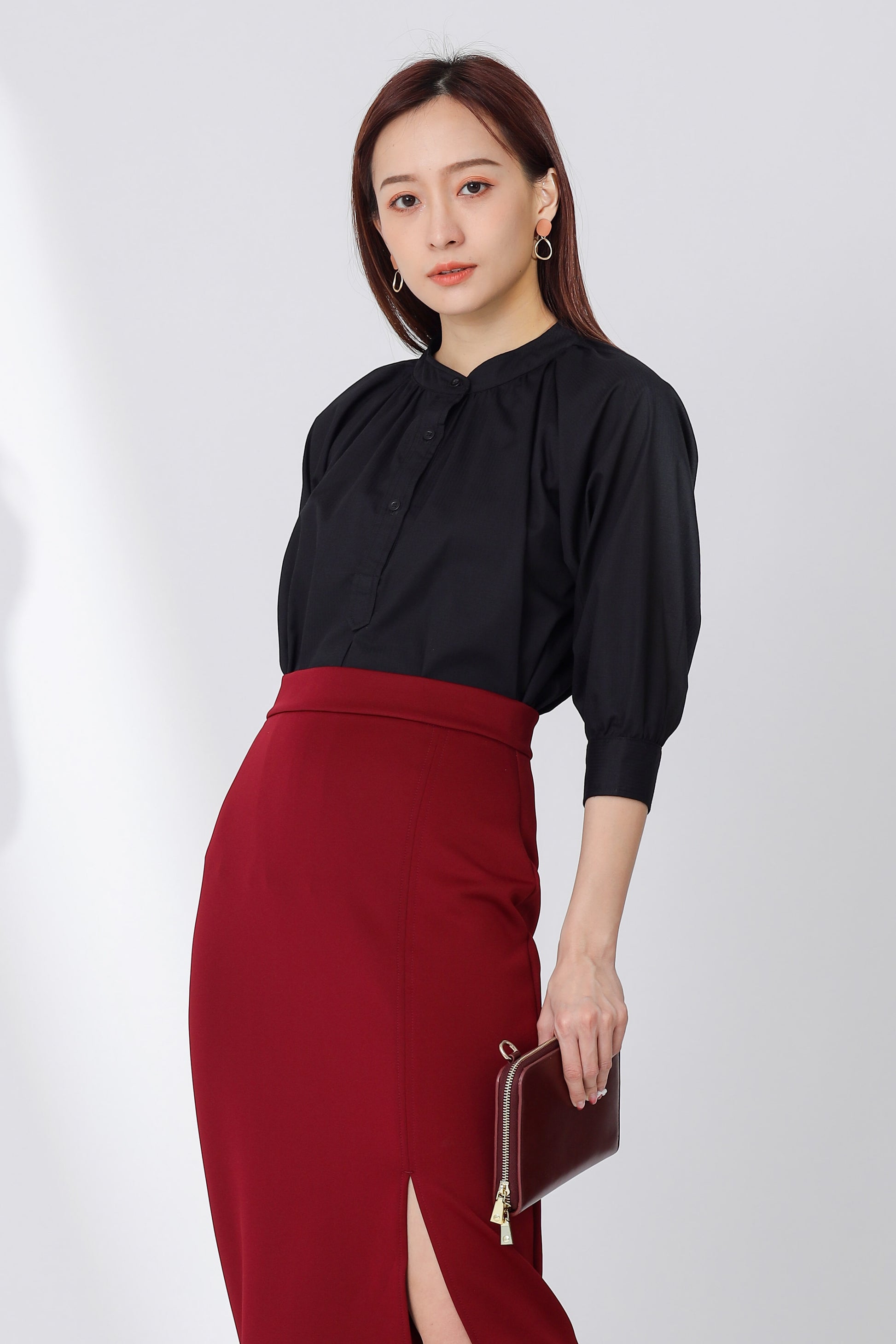 Nichole Raglan Sleeve Button Top - Black