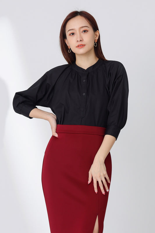 Nichole Raglan Sleeve Button Top - Black