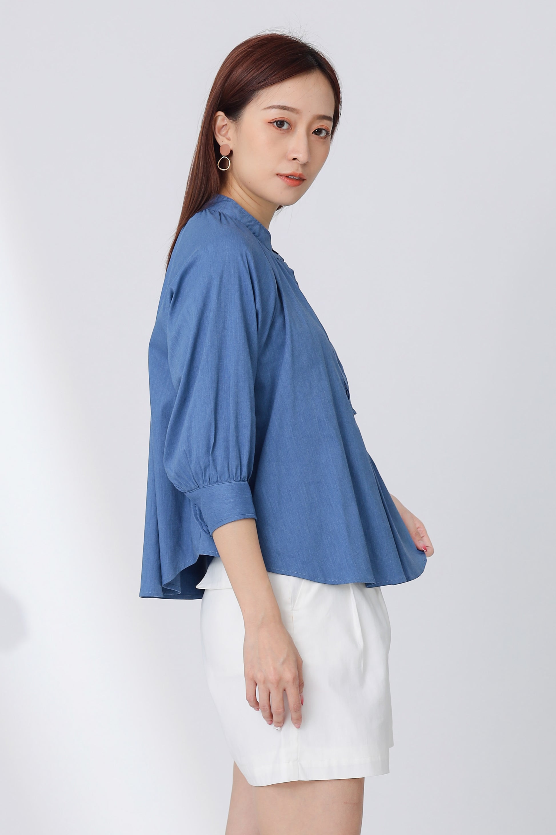 Nichole Raglan Sleeve Button Top - Blue