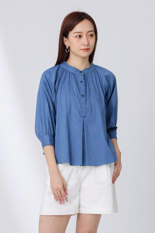 Nichole Raglan Sleeve Button Top - Blue