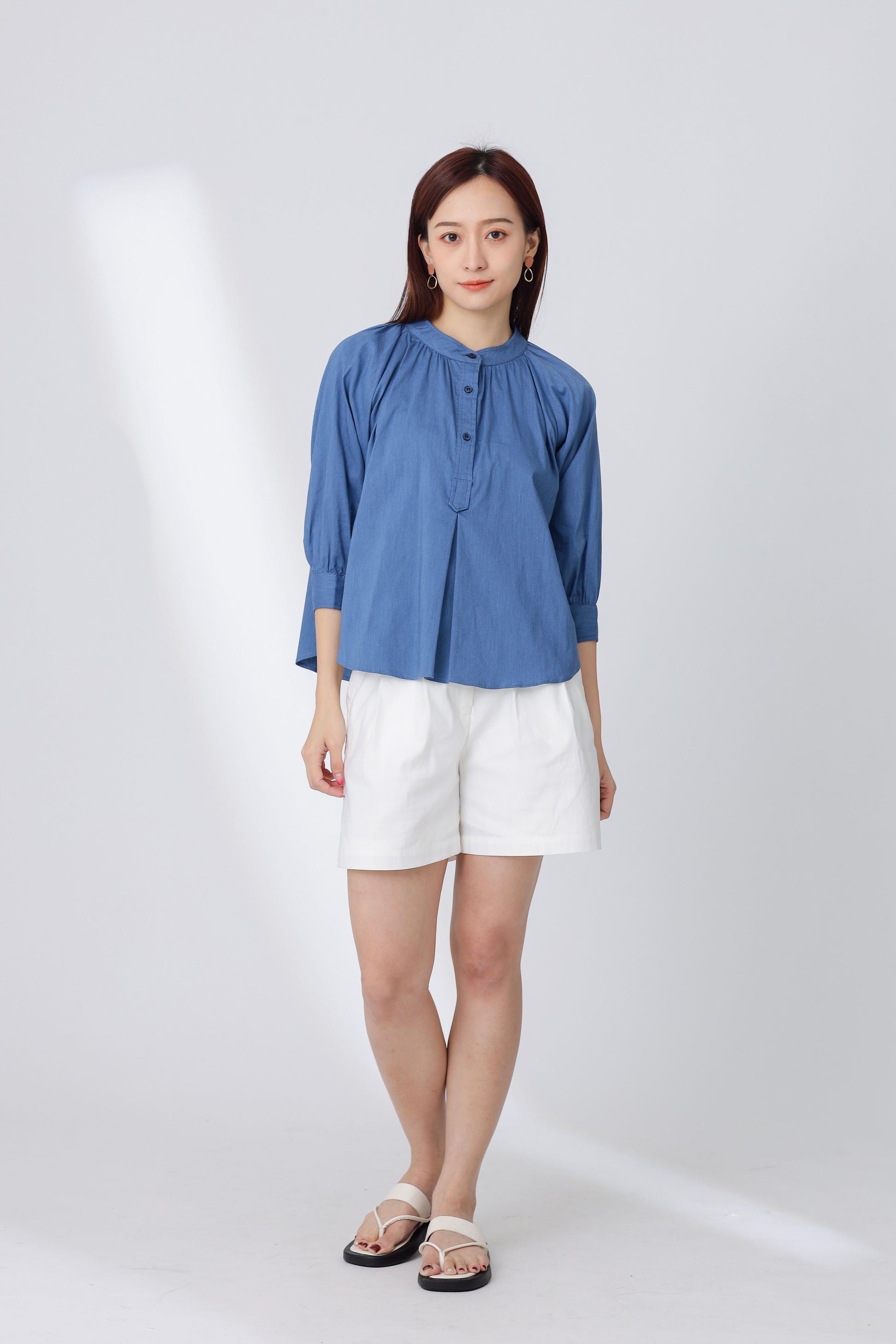 Nichole Raglan Sleeve Button Top - Blue