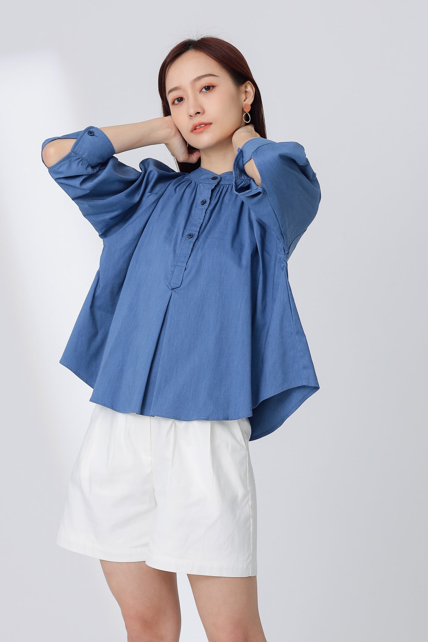 Nichole Raglan Sleeve Button Top - Blue