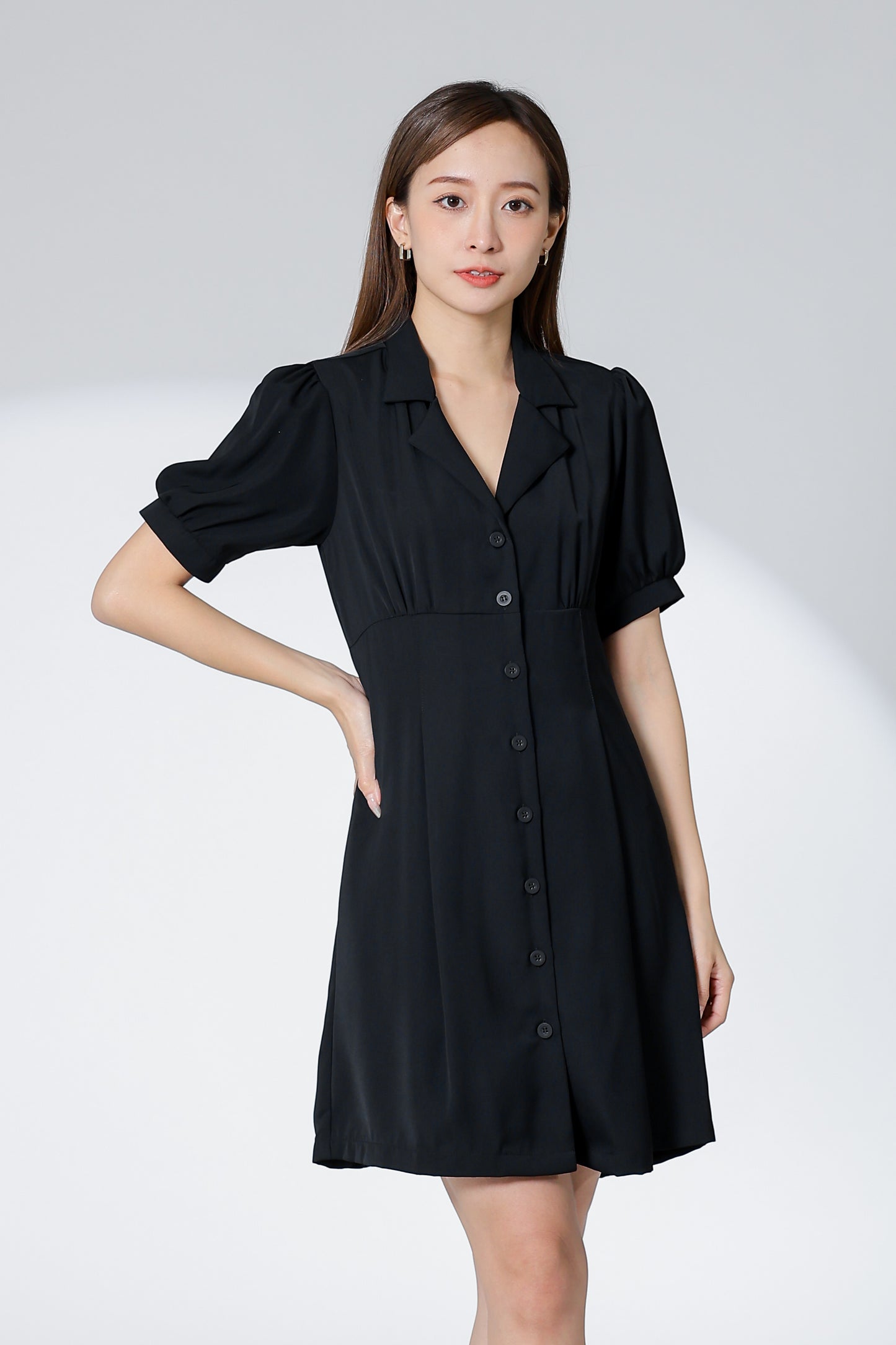 Odina Notched Lapel Dress - Black