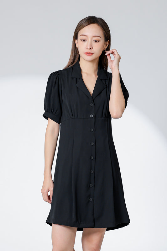 Odina Notched Lapel Dress - Black