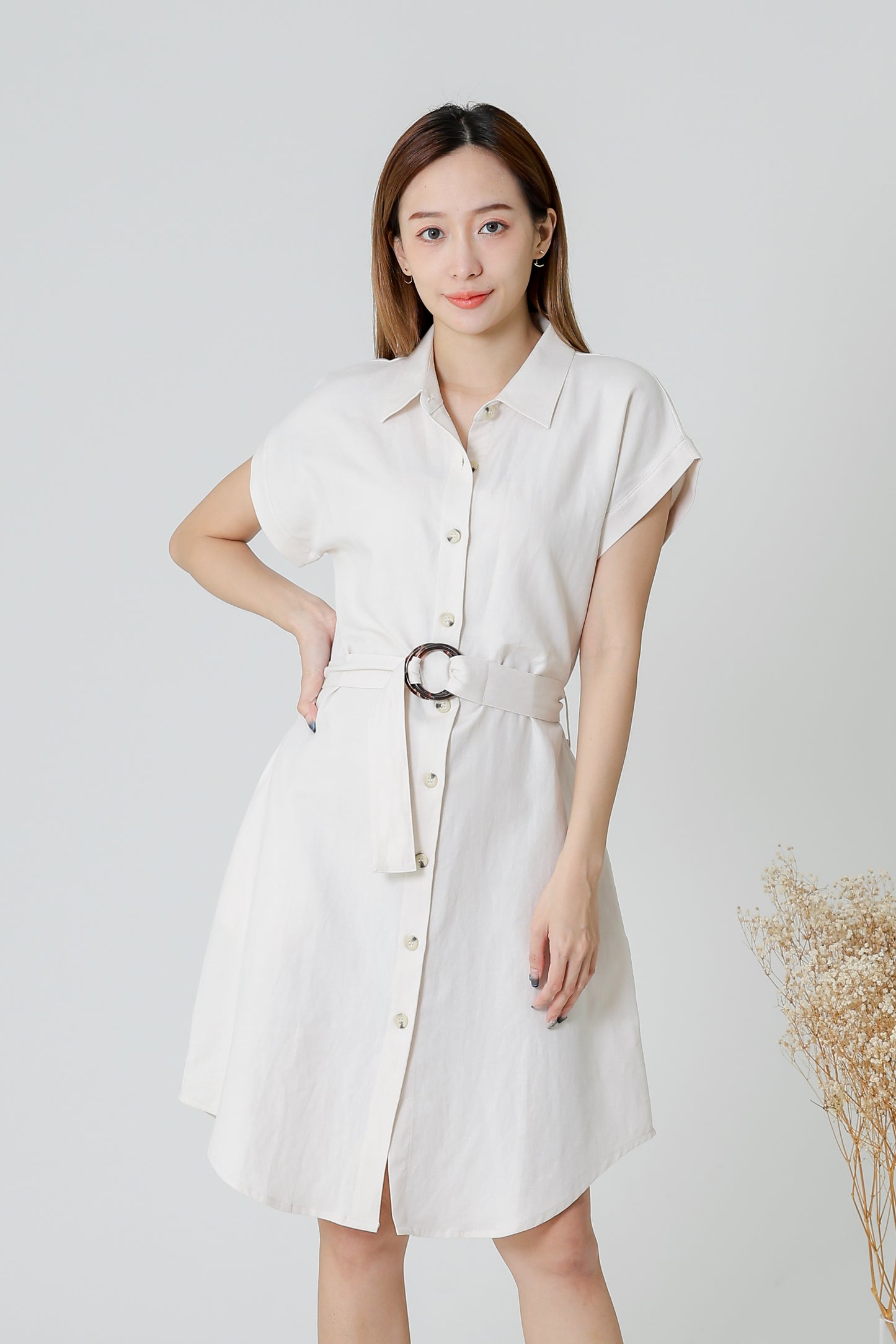 Paulinn Linen Shirt Dress - Ivory
