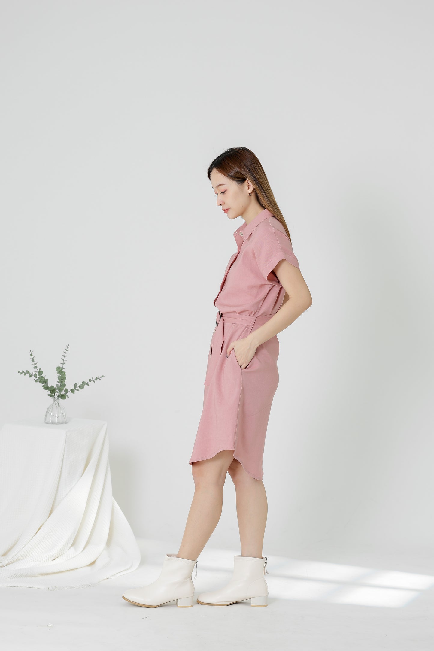 Paulinn Linen Shirt Dress - Pink