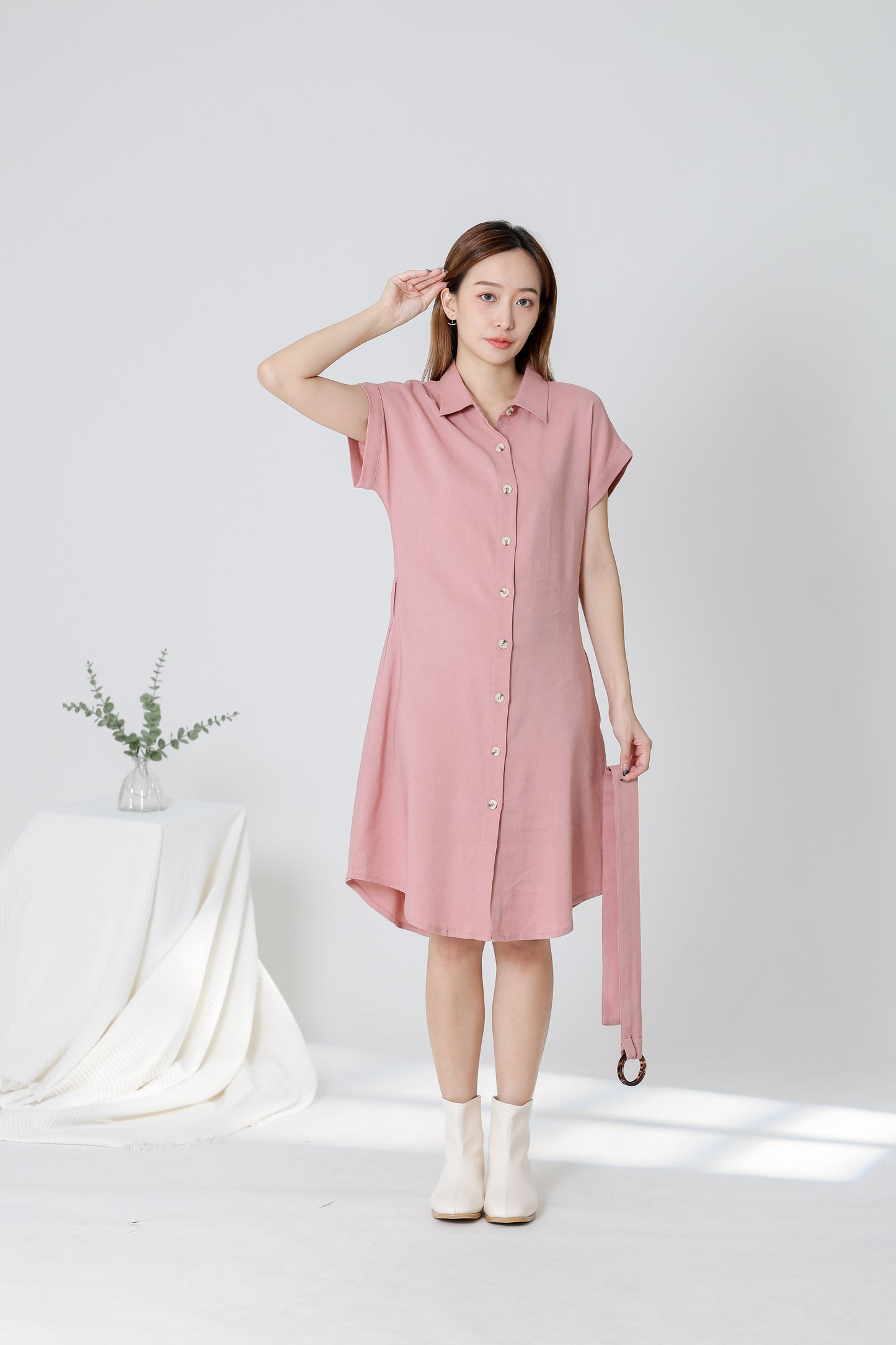 Paulinn Linen Shirt Dress - Pink