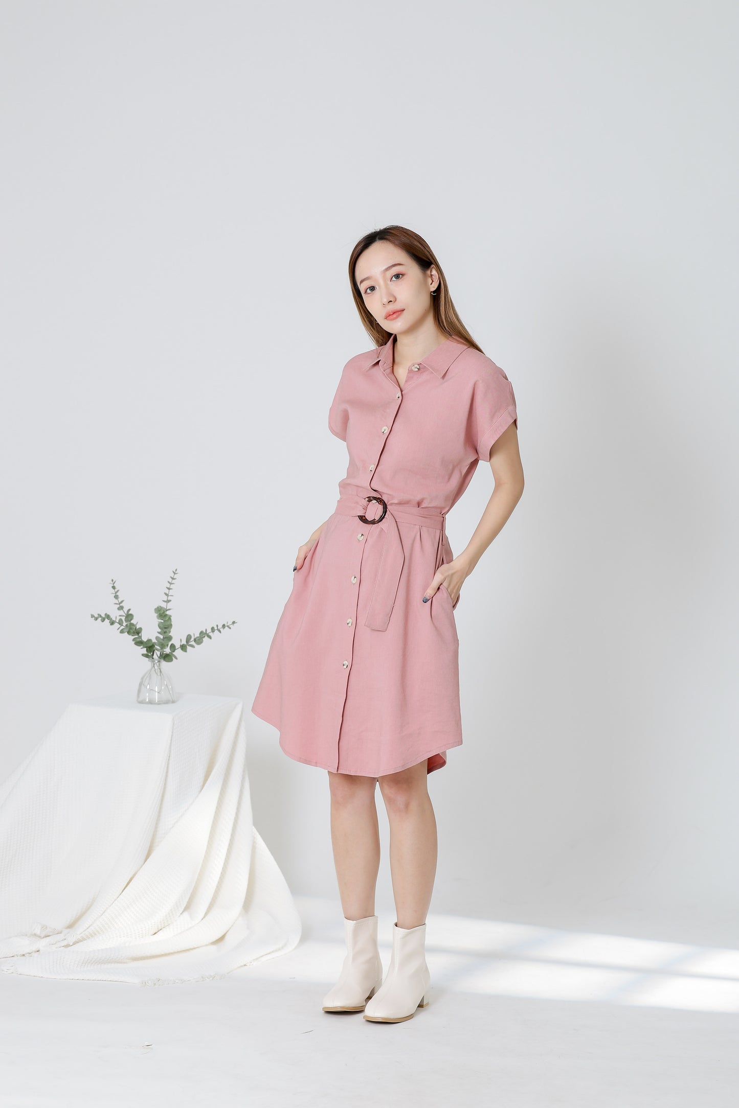 Paulinn Linen Shirt Dress - Pink