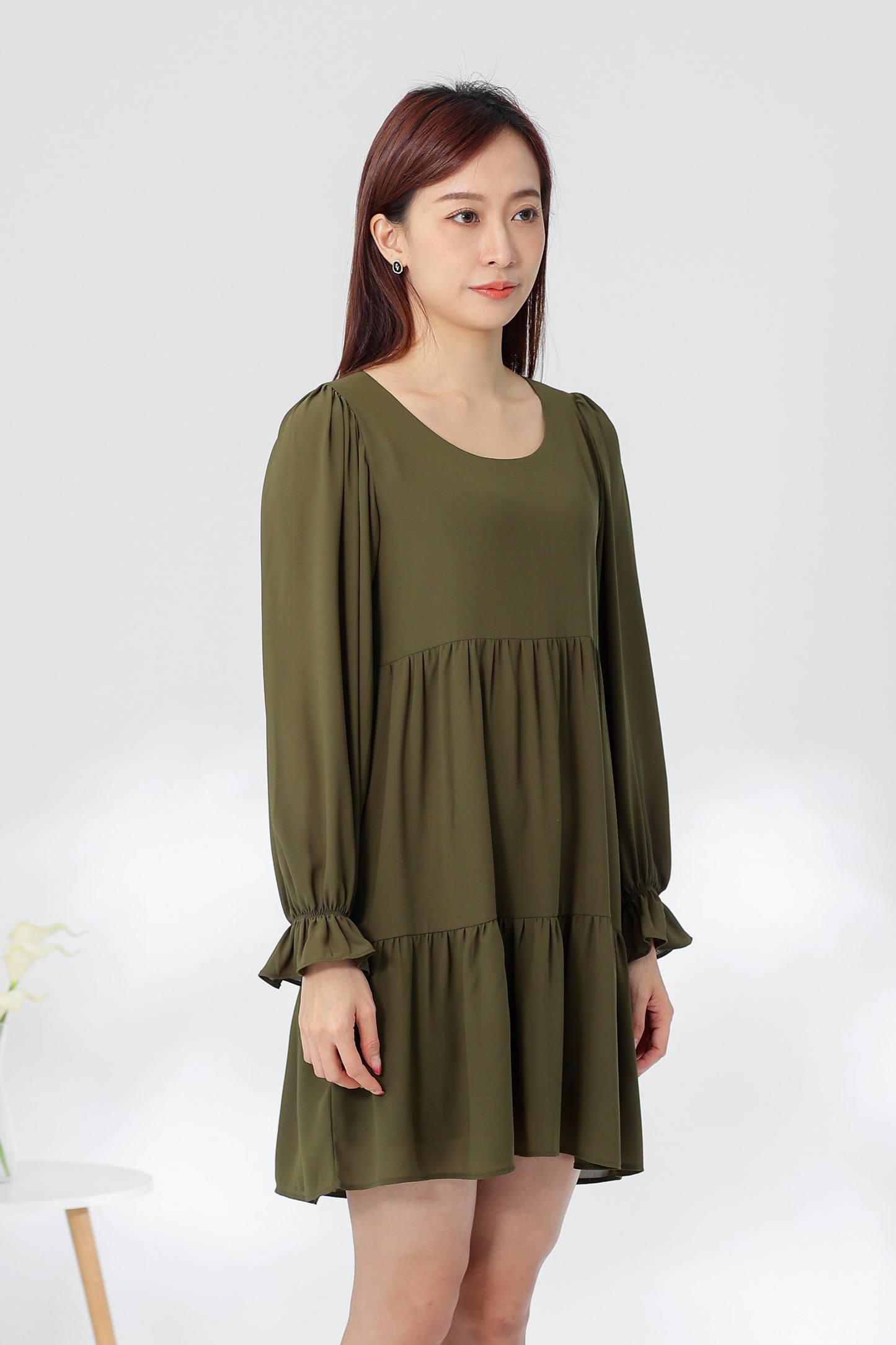 Perlita Tiered Babydoll Dress - Olive