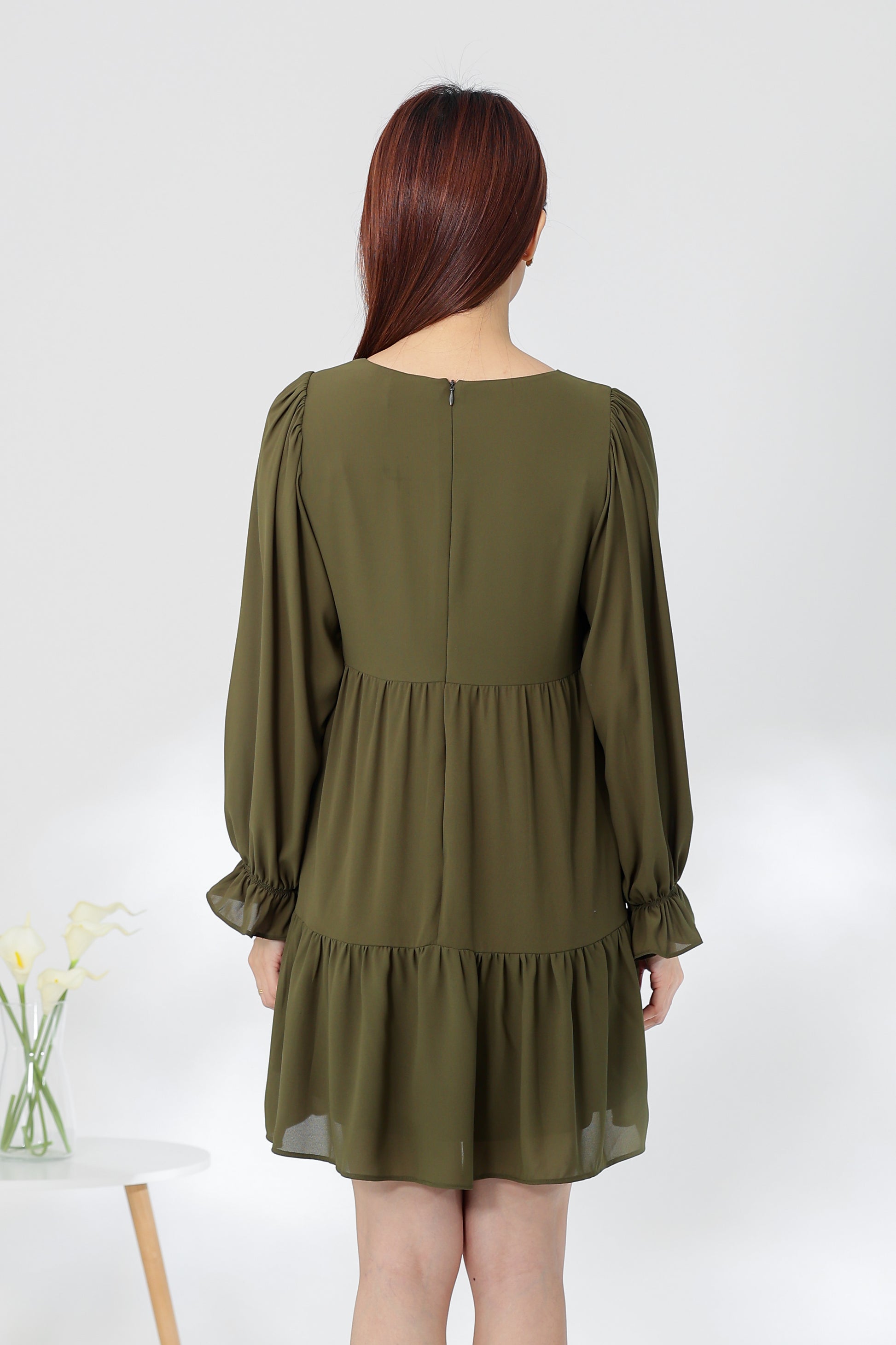 Perlita Tiered Babydoll Dress - Olive
