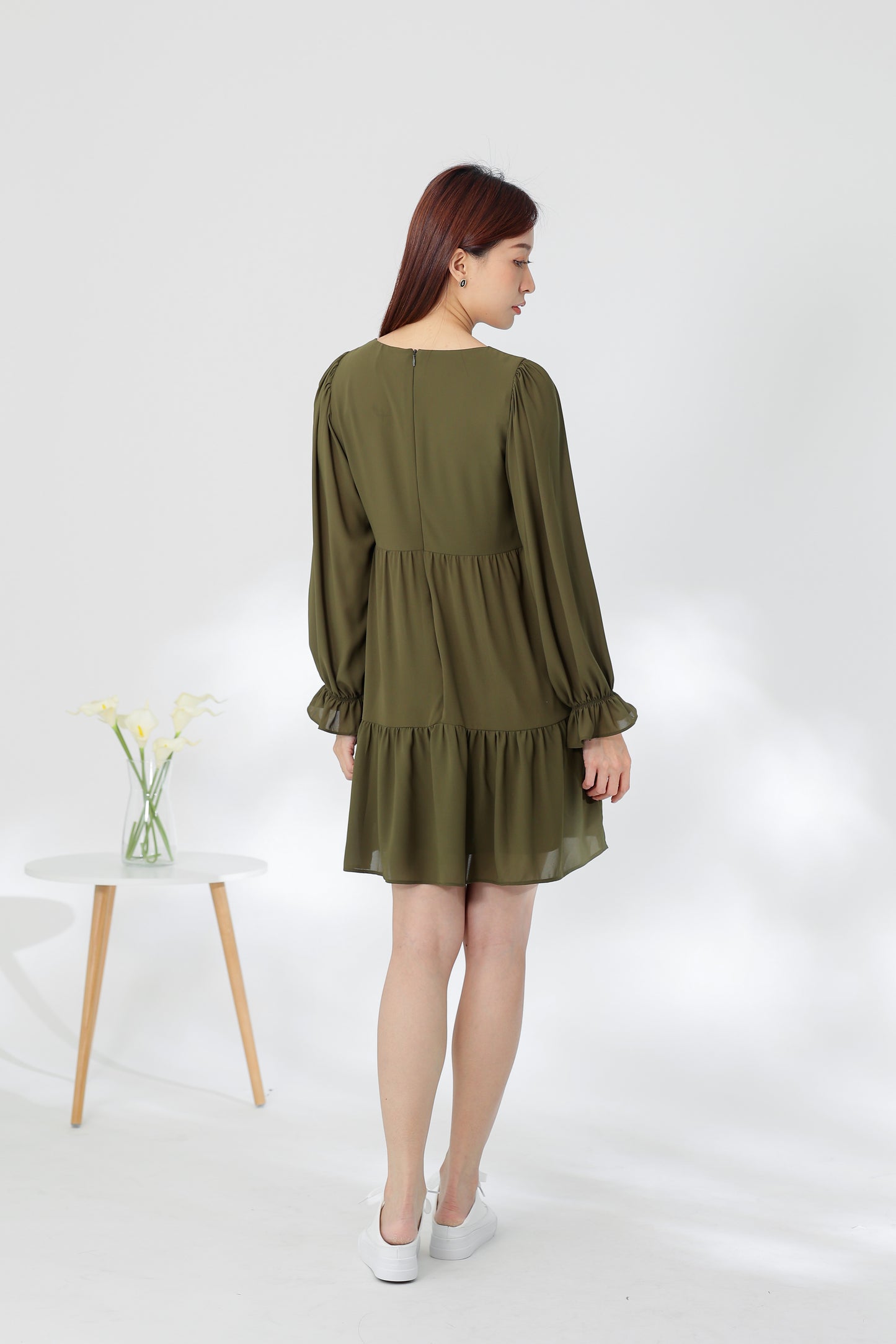 Perlita Tiered Babydoll Dress - Olive