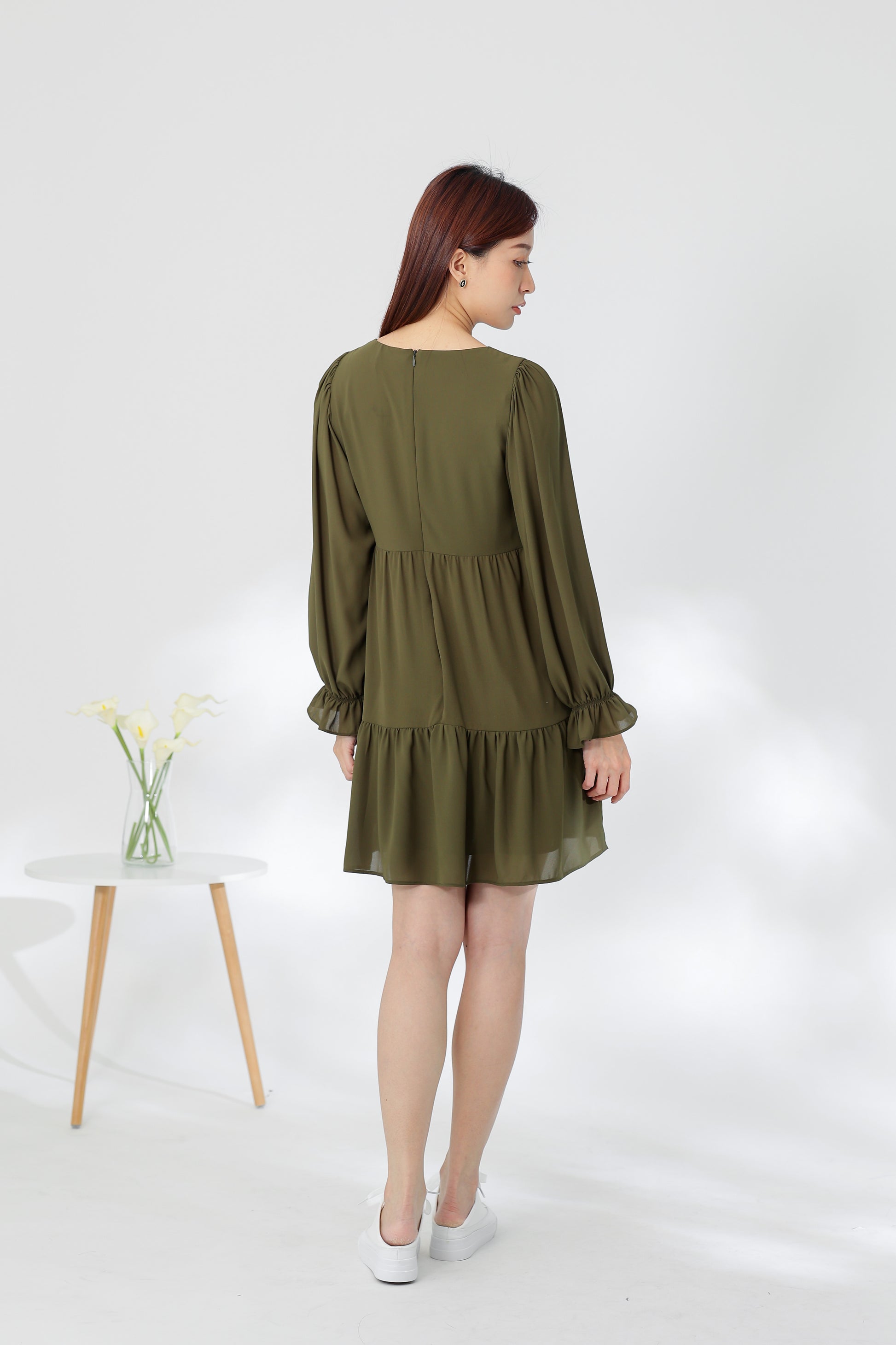 Perlita Tiered Babydoll Dress - Olive