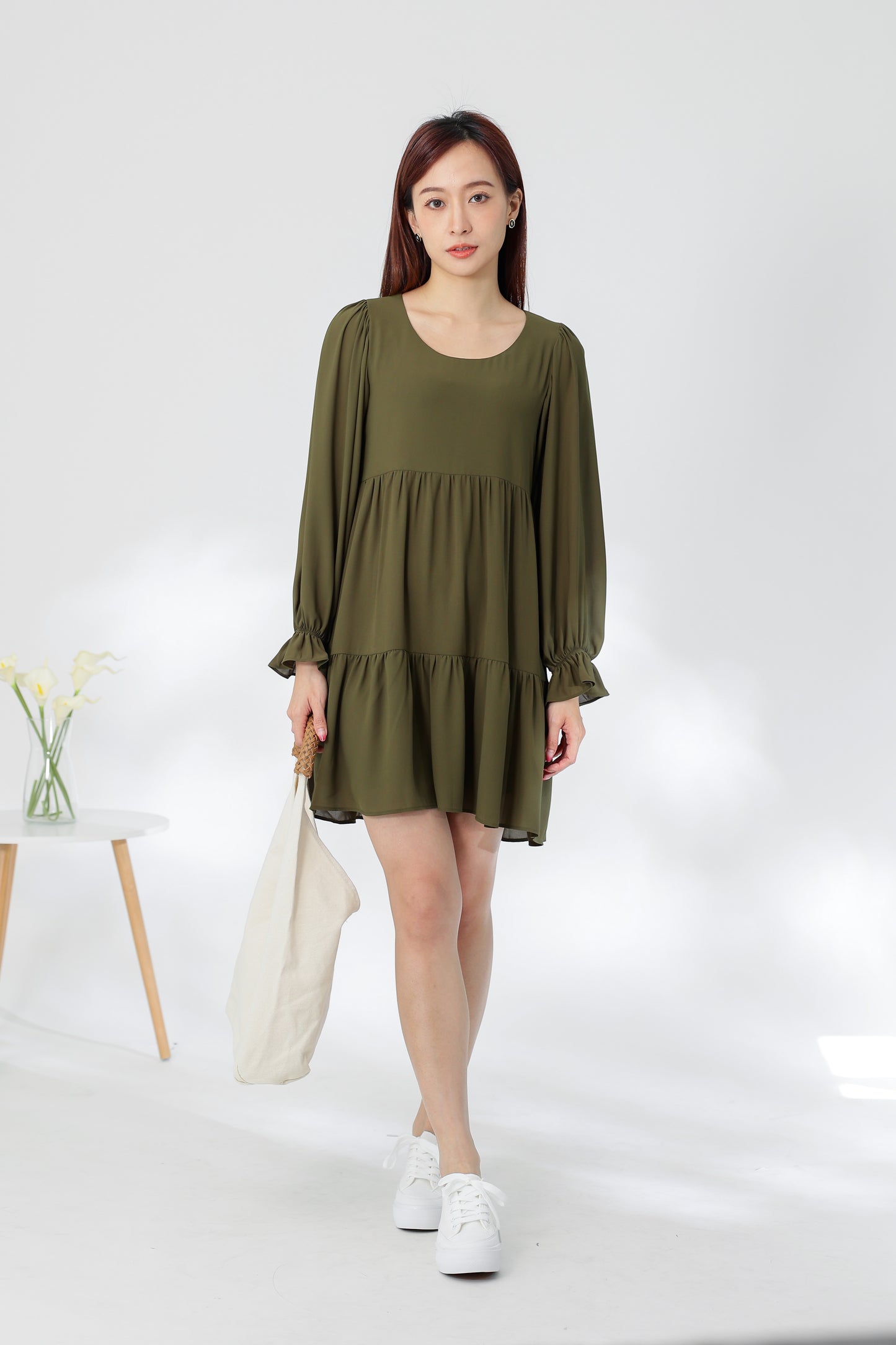 Perlita Tiered Babydoll Dress - Olive