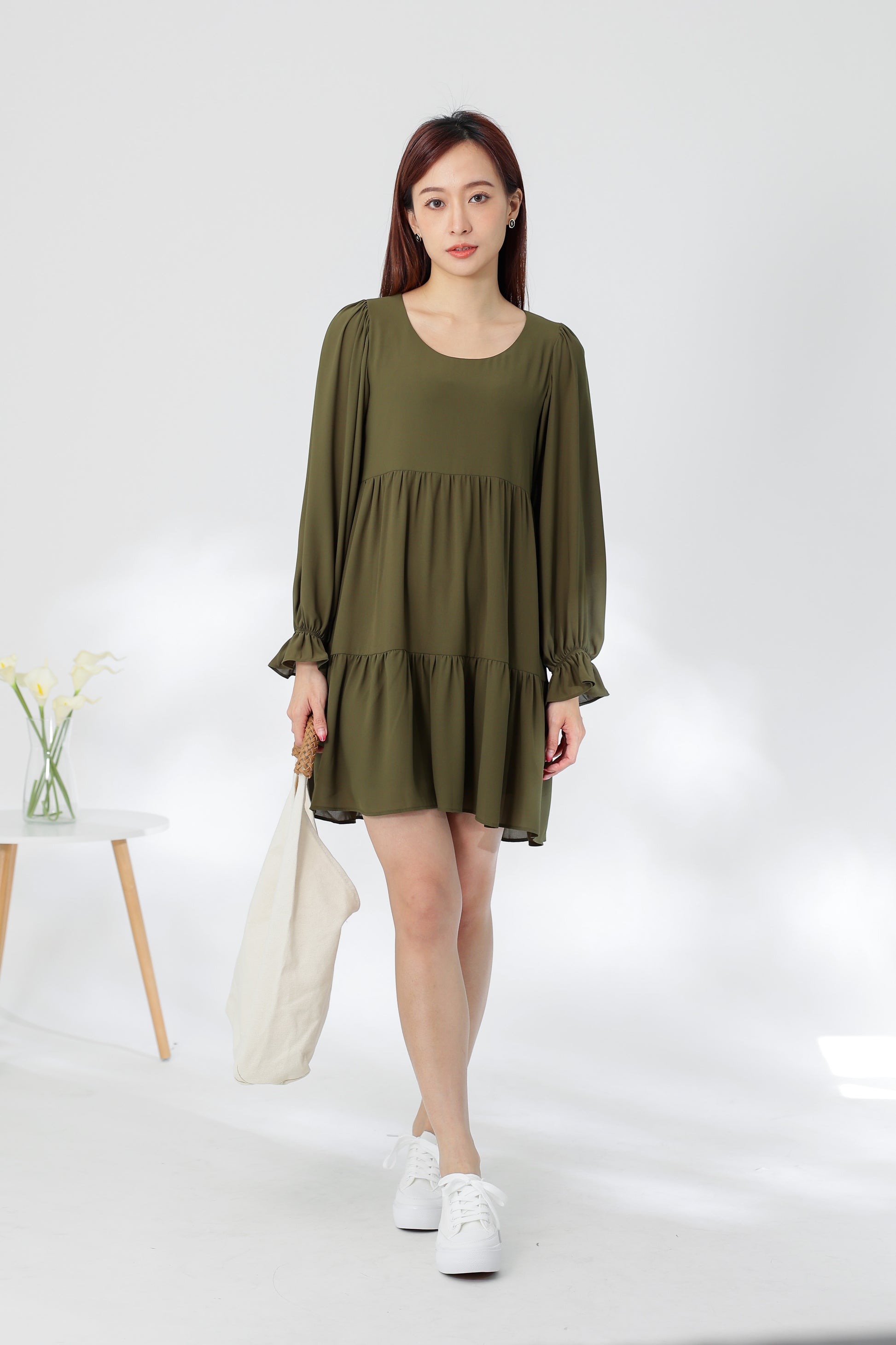 Perlita Tiered Babydoll Dress - Olive