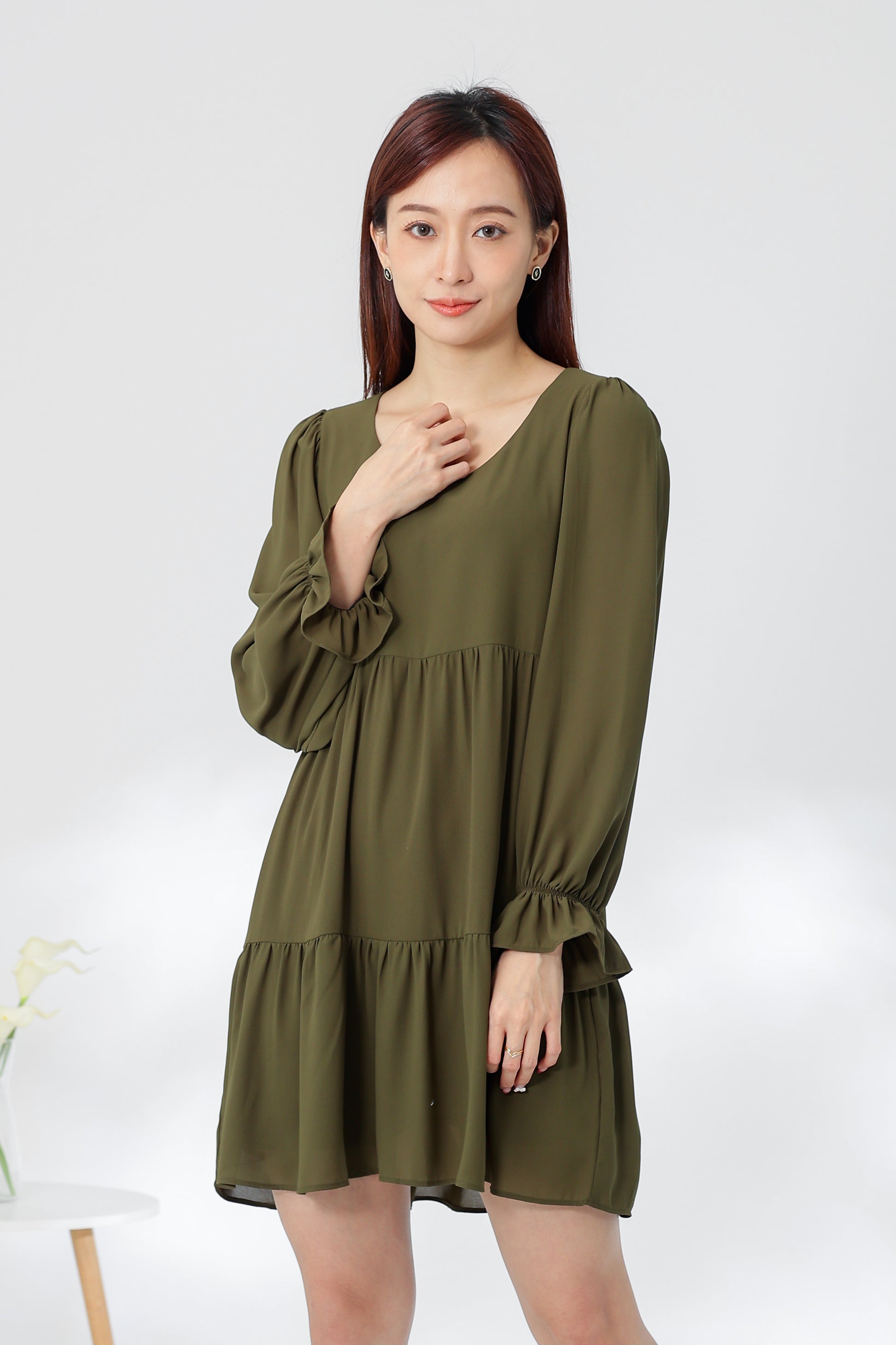 Perlita Tiered Babydoll Dress - Olive
