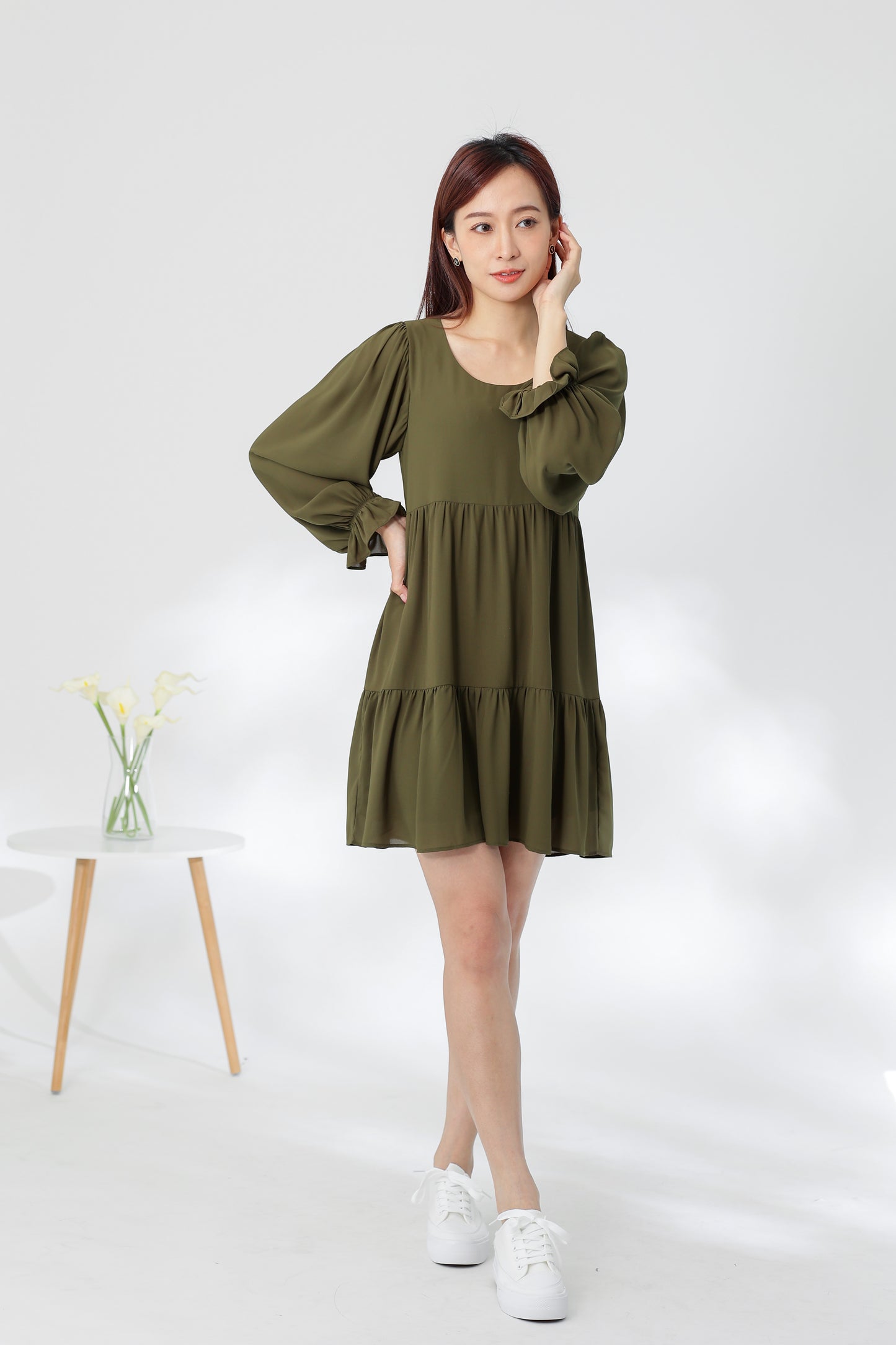 Perlita Tiered Babydoll Dress - Olive