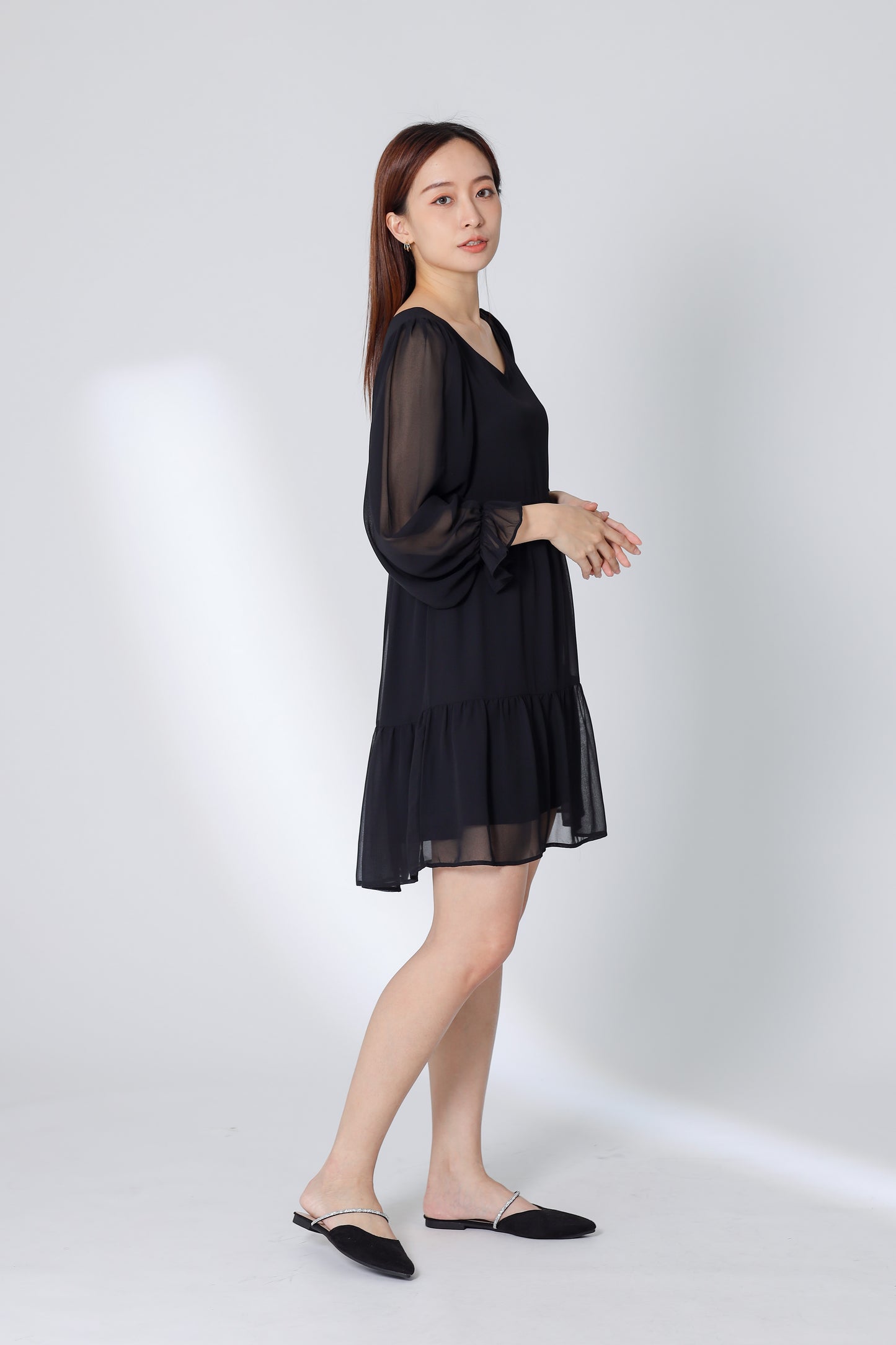 Perlita Tiered Babydoll Dress - Black
