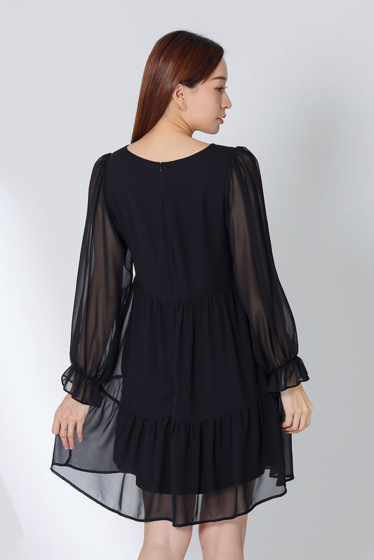Perlita Tiered Babydoll Dress - Black