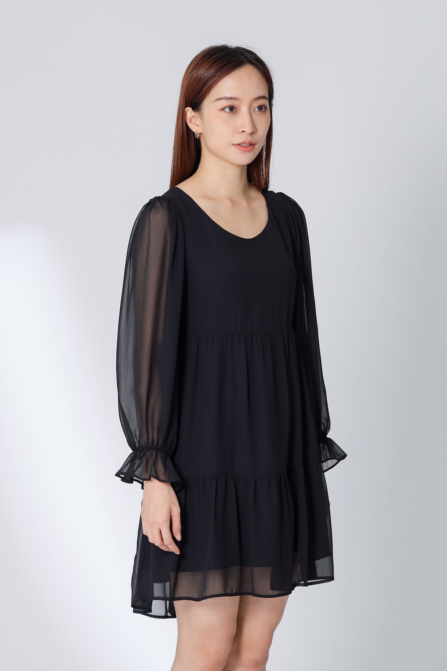 Perlita Tiered Babydoll Dress - Black