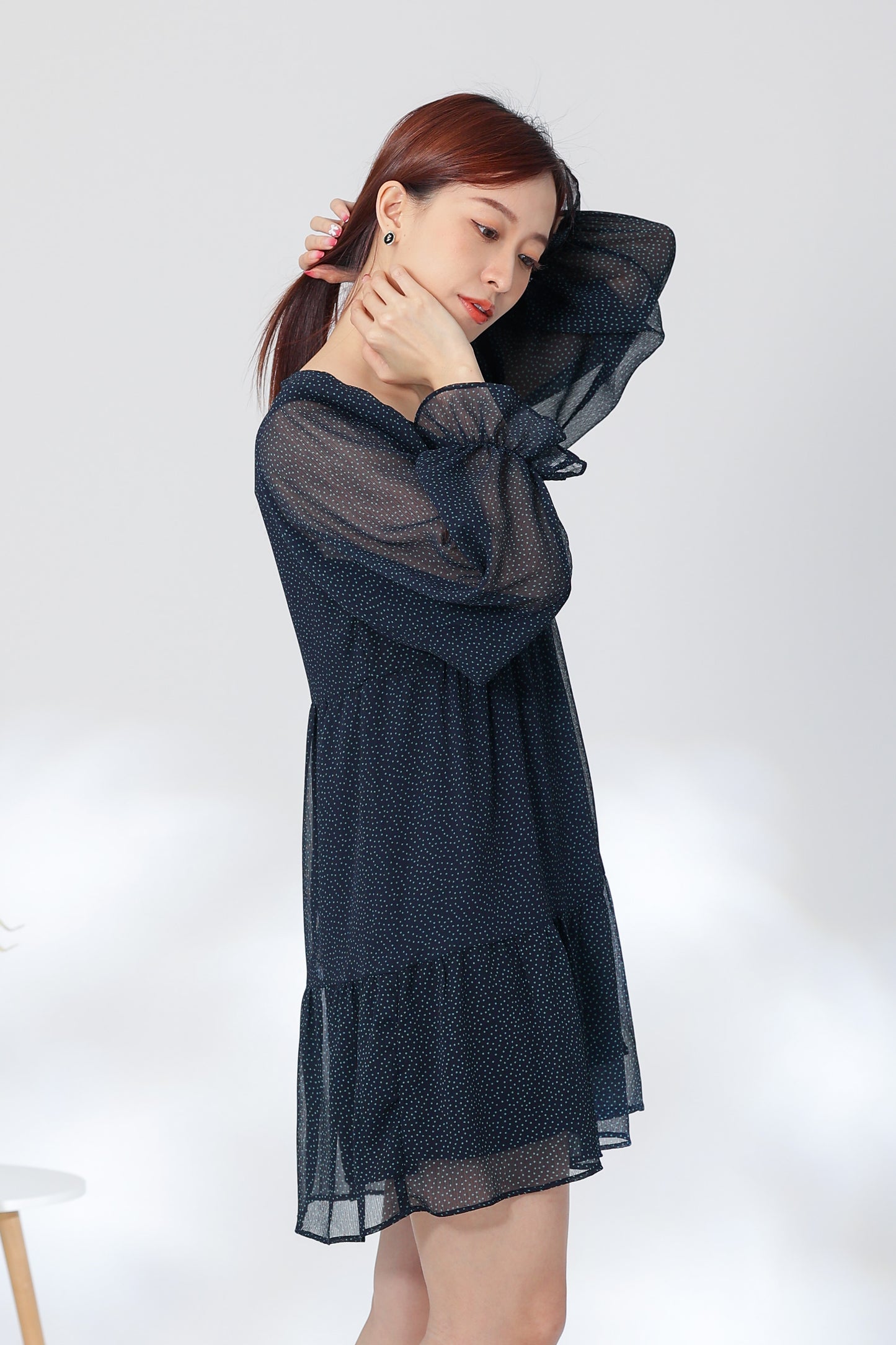 Perlita Tiered Babydoll Dress - Navy Polka