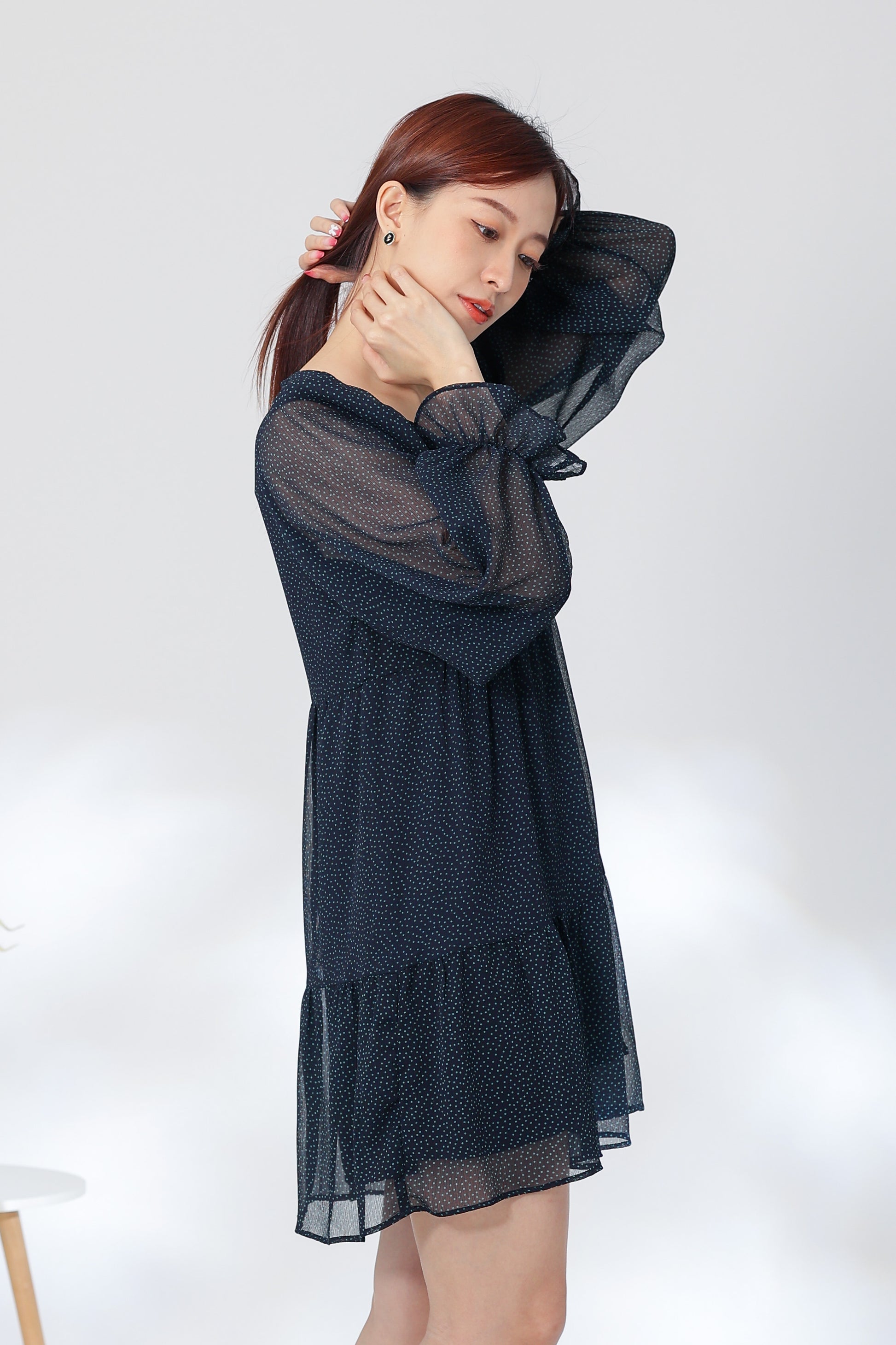 Perlita Tiered Babydoll Dress - Navy Polka