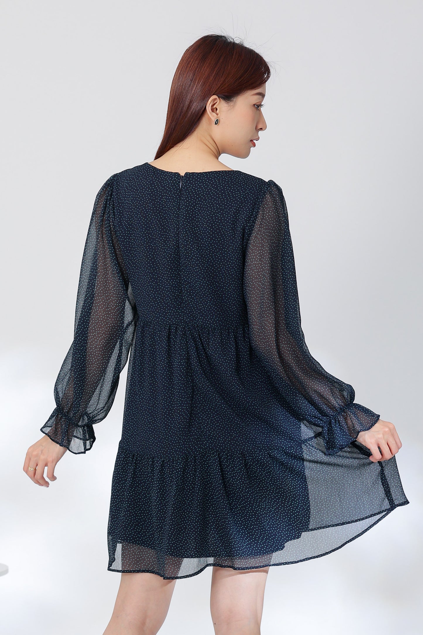 Perlita Tiered Babydoll Dress - Navy Polka