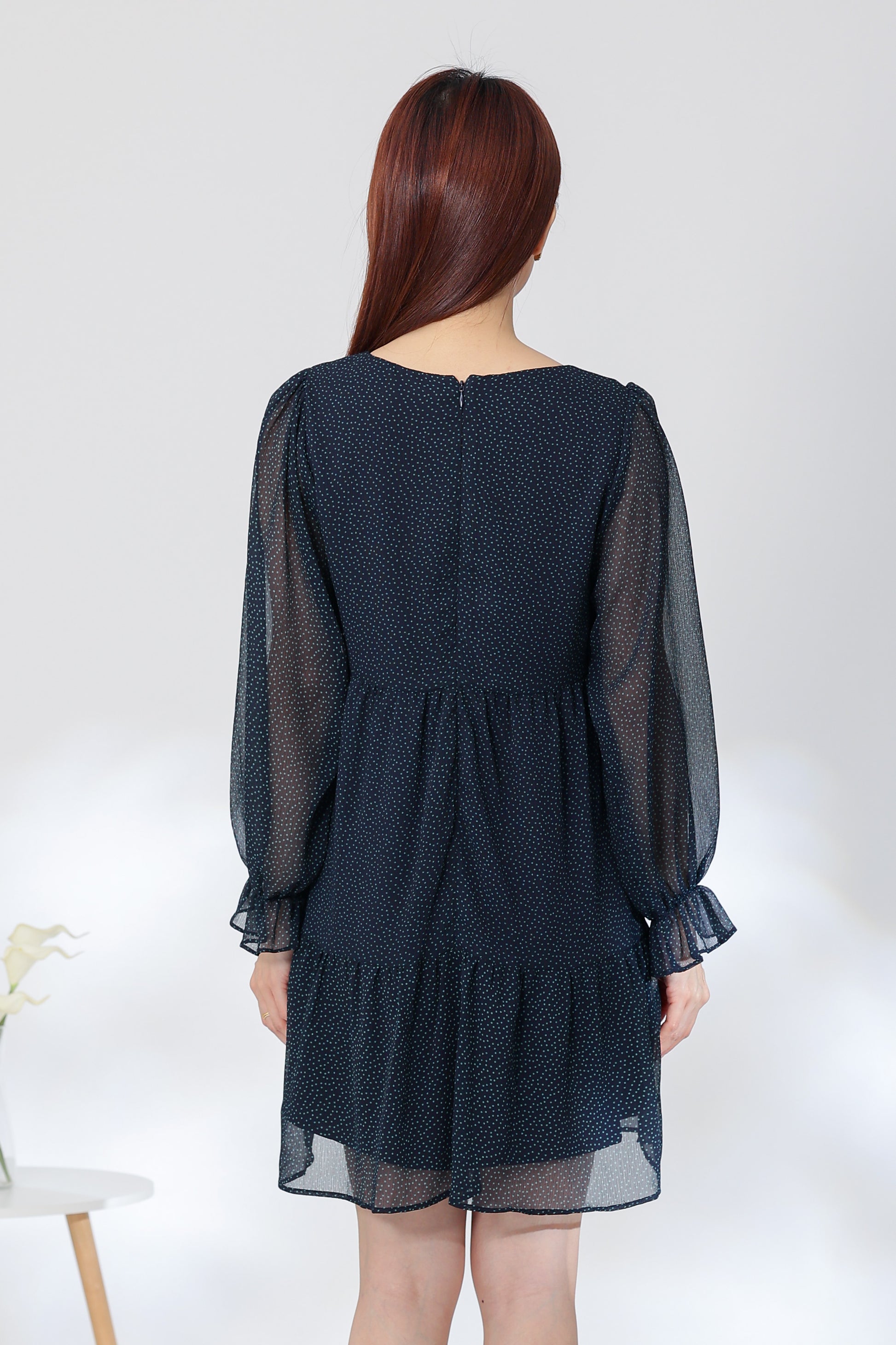 Perlita Tiered Babydoll Dress - Navy Polka
