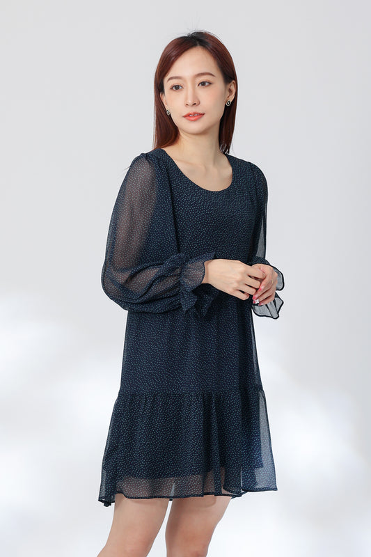 Perlita Tiered Babydoll Dress - Navy Polka