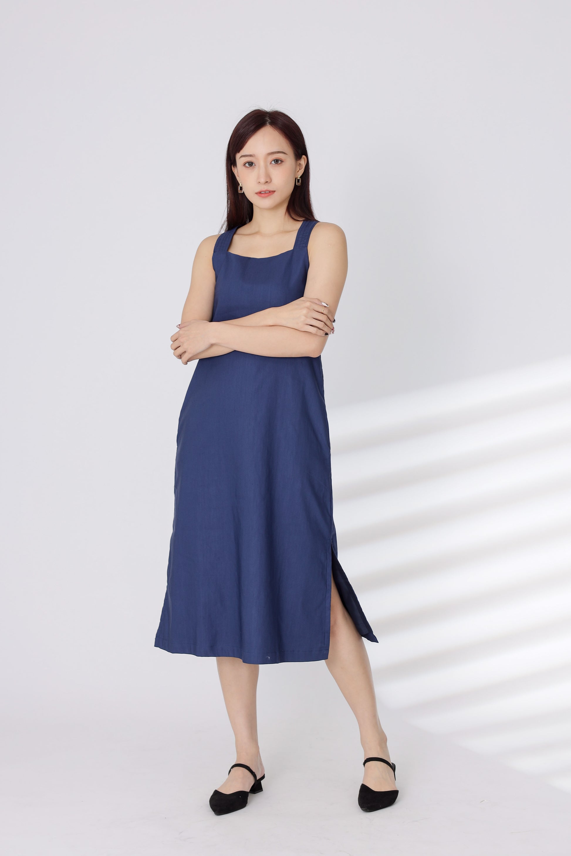 Quinn Square Neck Midi Dress - Navy