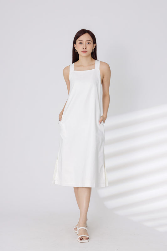 Quinn Square Neck Midi Dress - White