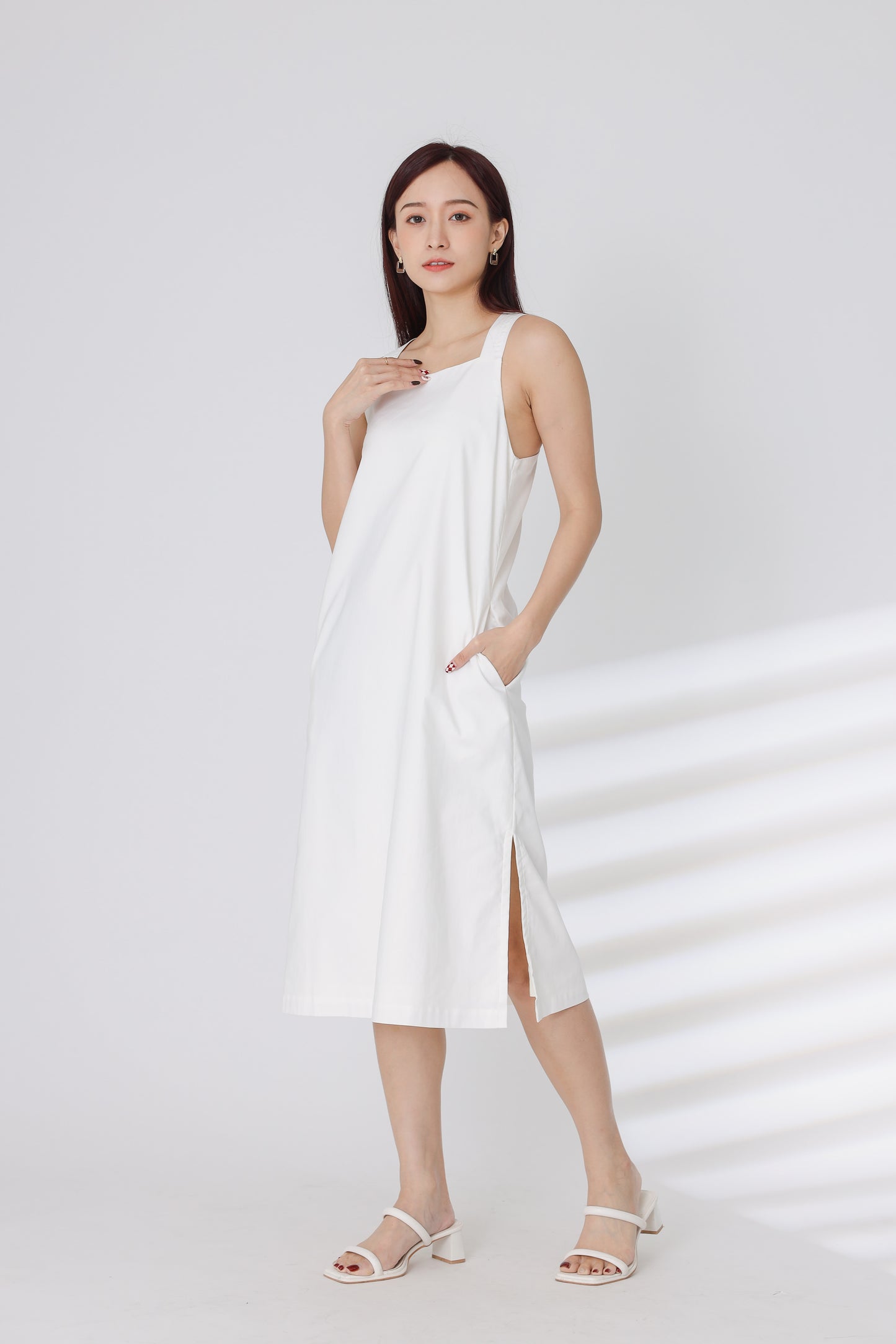 Quinn Square Neck Midi Dress - White