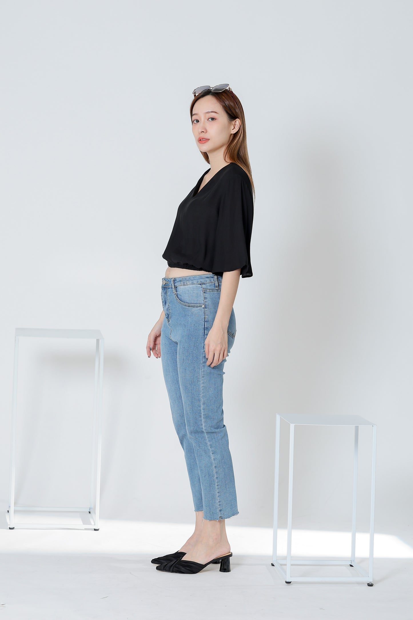 Ramira V Neck Bell Sleeve Top - Black