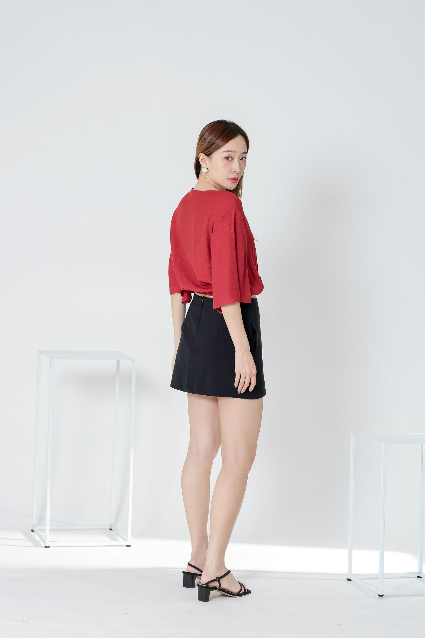 Ramira V Neck Bell Sleeve Top - Berry