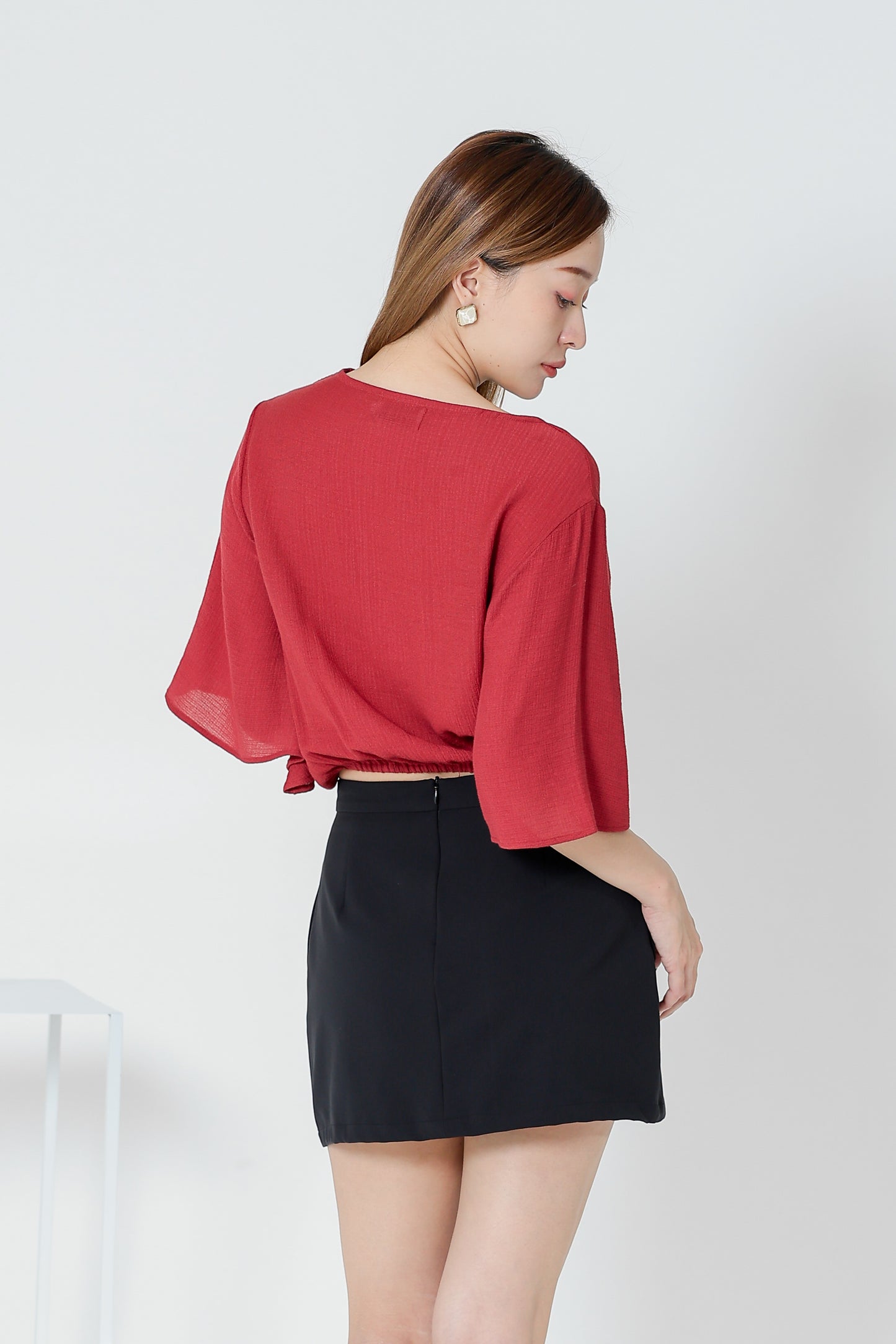 Ramira V Neck Bell Sleeve Top - Berry