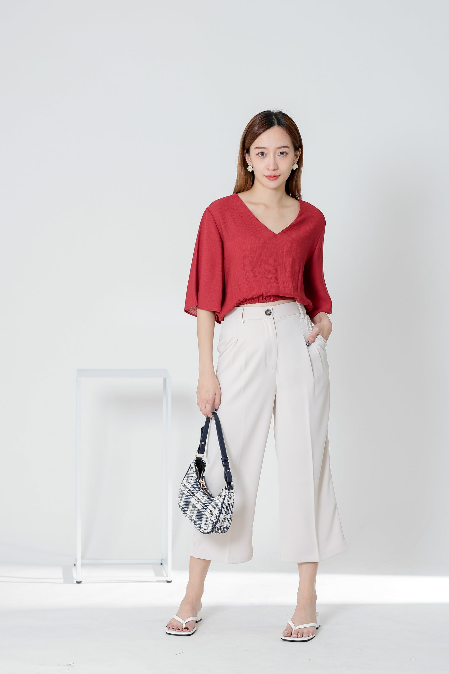 Ramira V Neck Bell Sleeve Top - Berry
