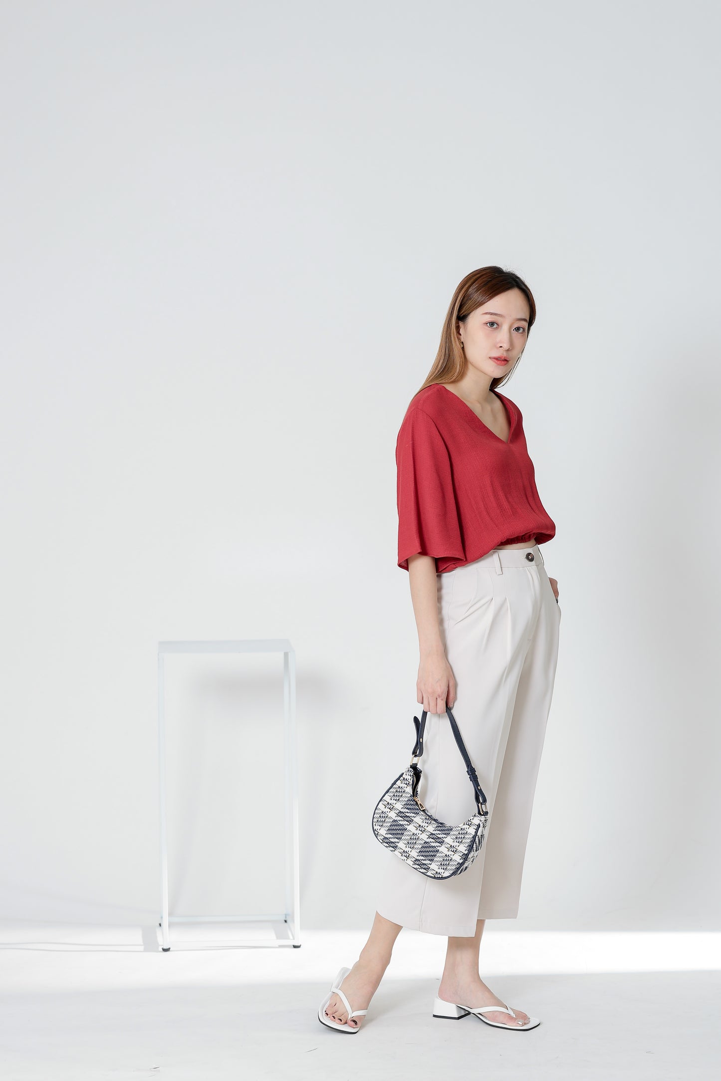 Ramira V Neck Bell Sleeve Top - Berry
