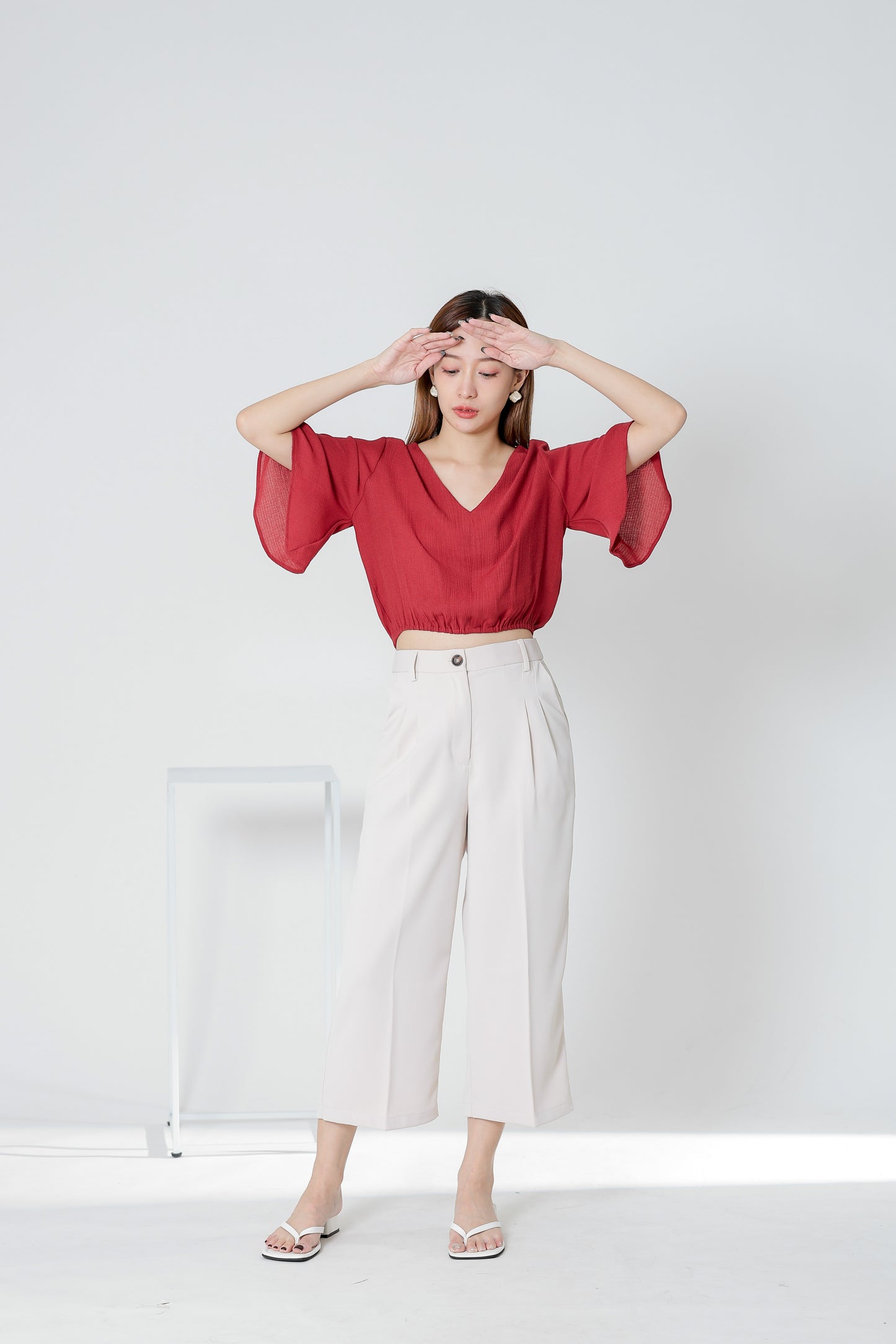 Ramira V Neck Bell Sleeve Top - Berry
