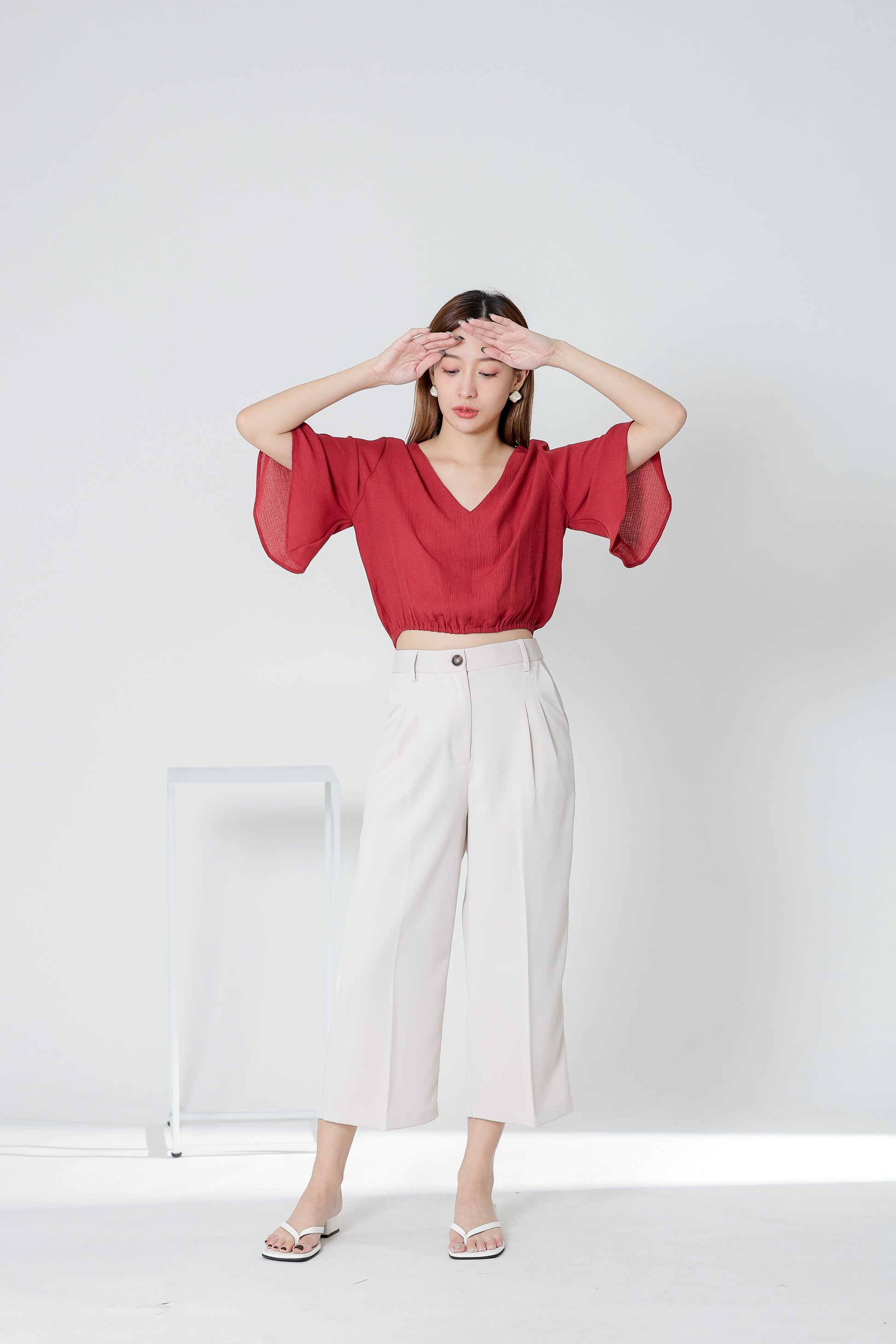 Ramira V Neck Bell Sleeve Top - Berry