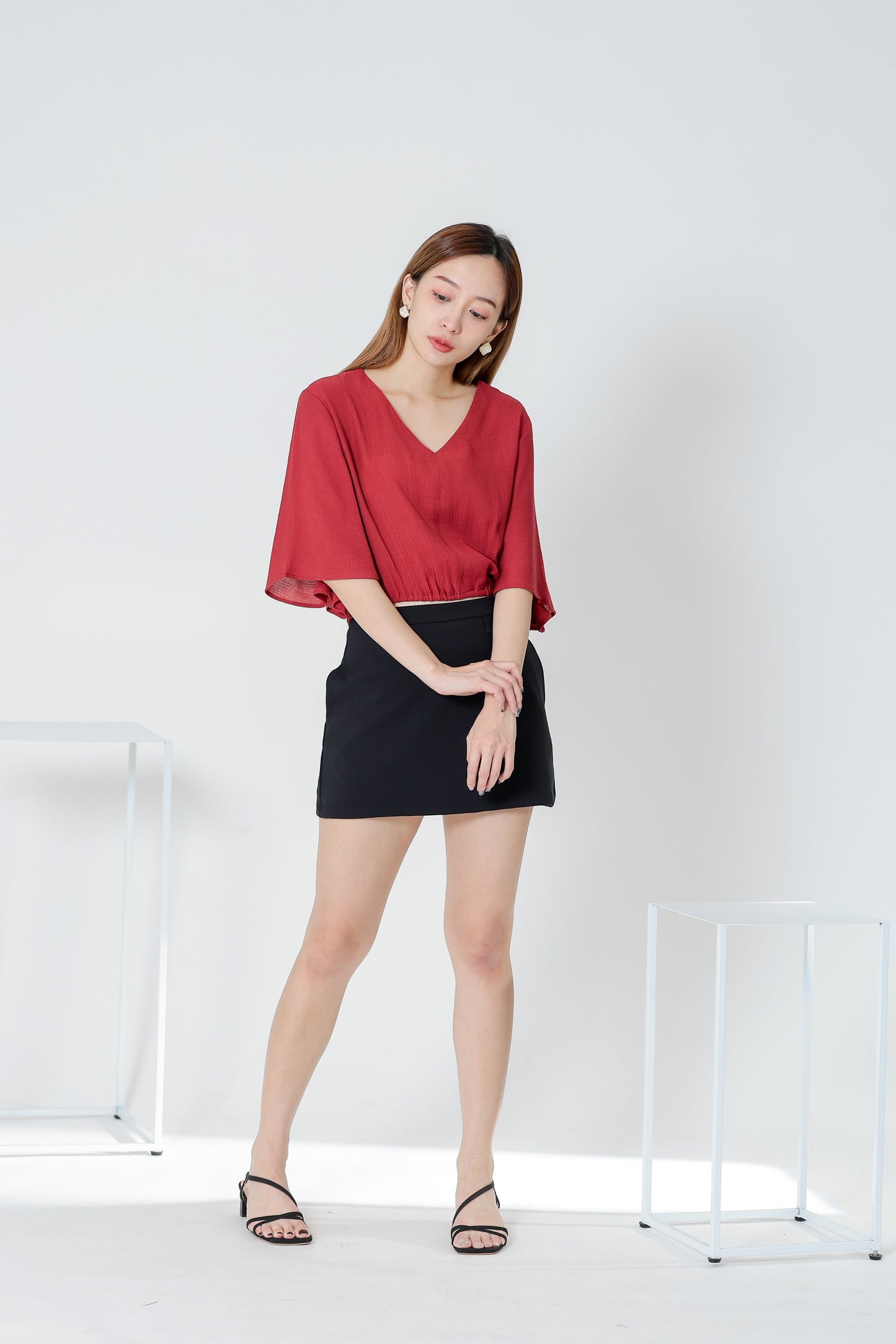 Ramira V Neck Bell Sleeve Top - Berry