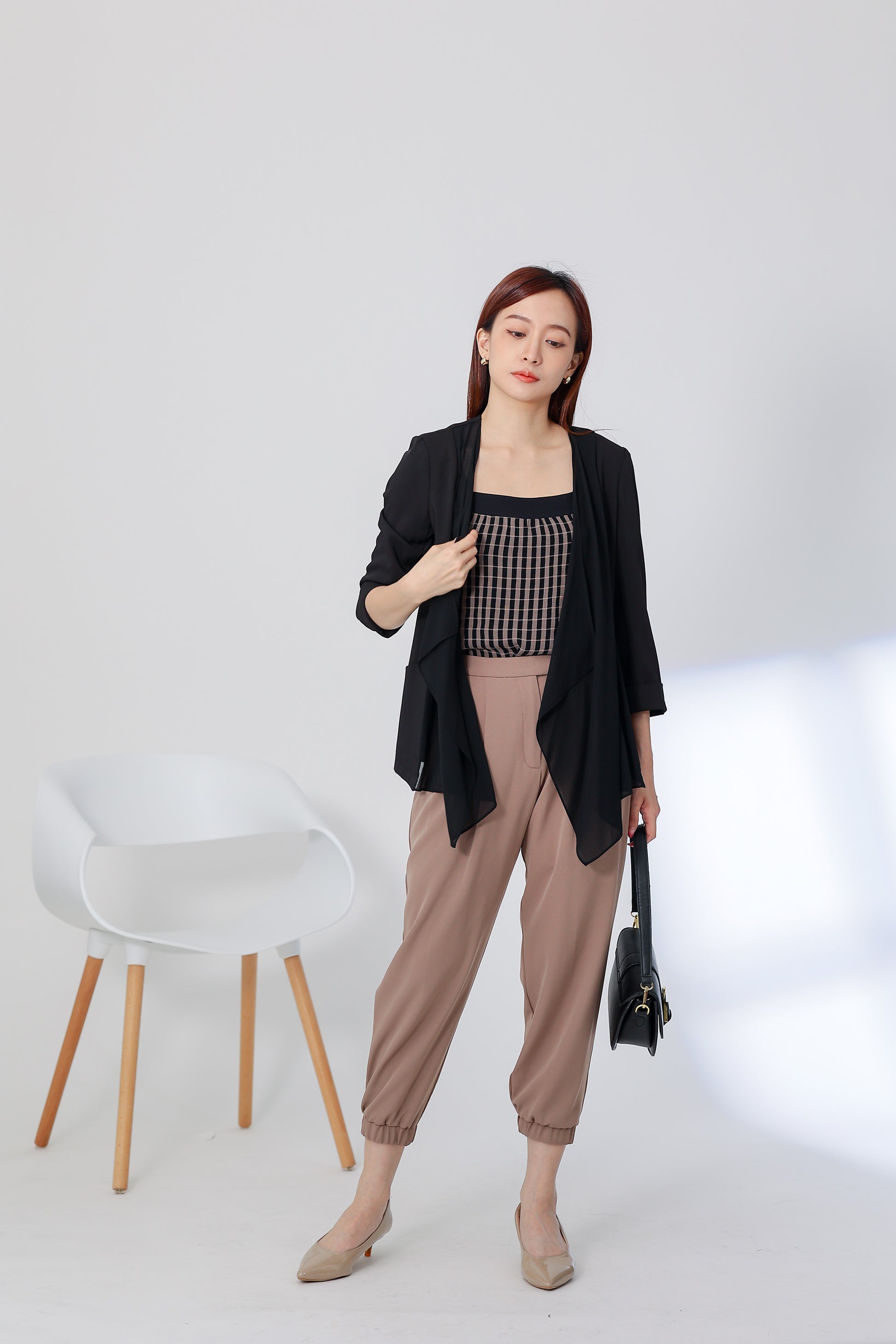 Rebekka Gingham Square Neck Top - Brown