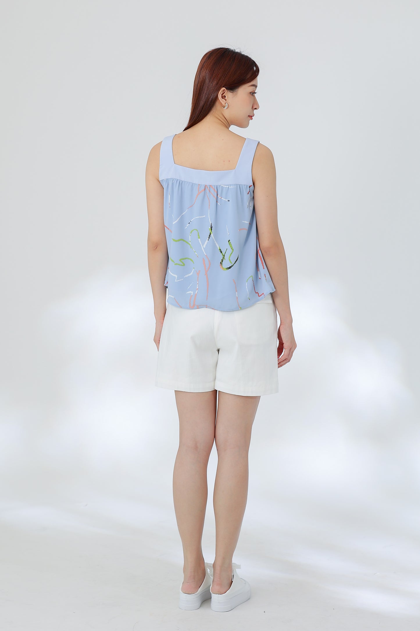 Rebekka Printed Square Neck Top - Blue