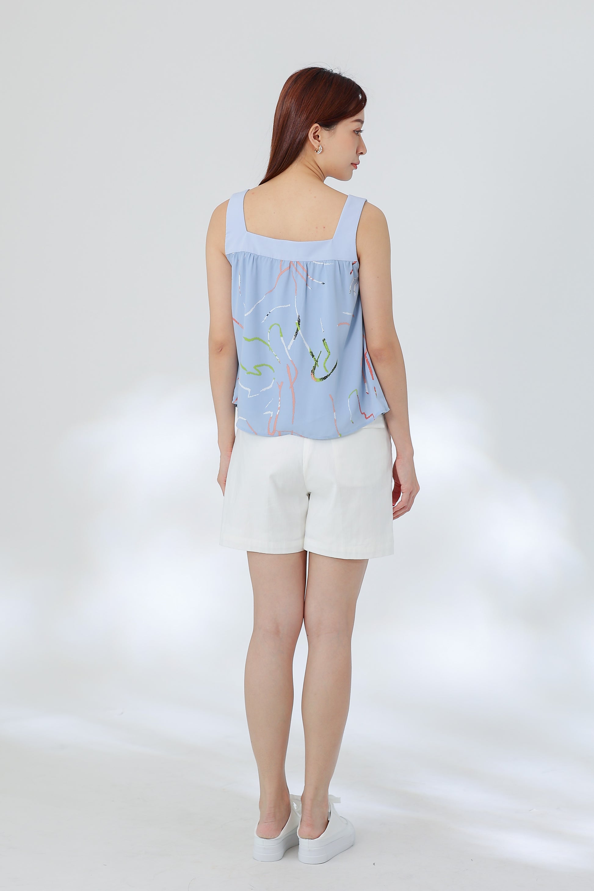 Rebekka Printed Square Neck Top - Blue