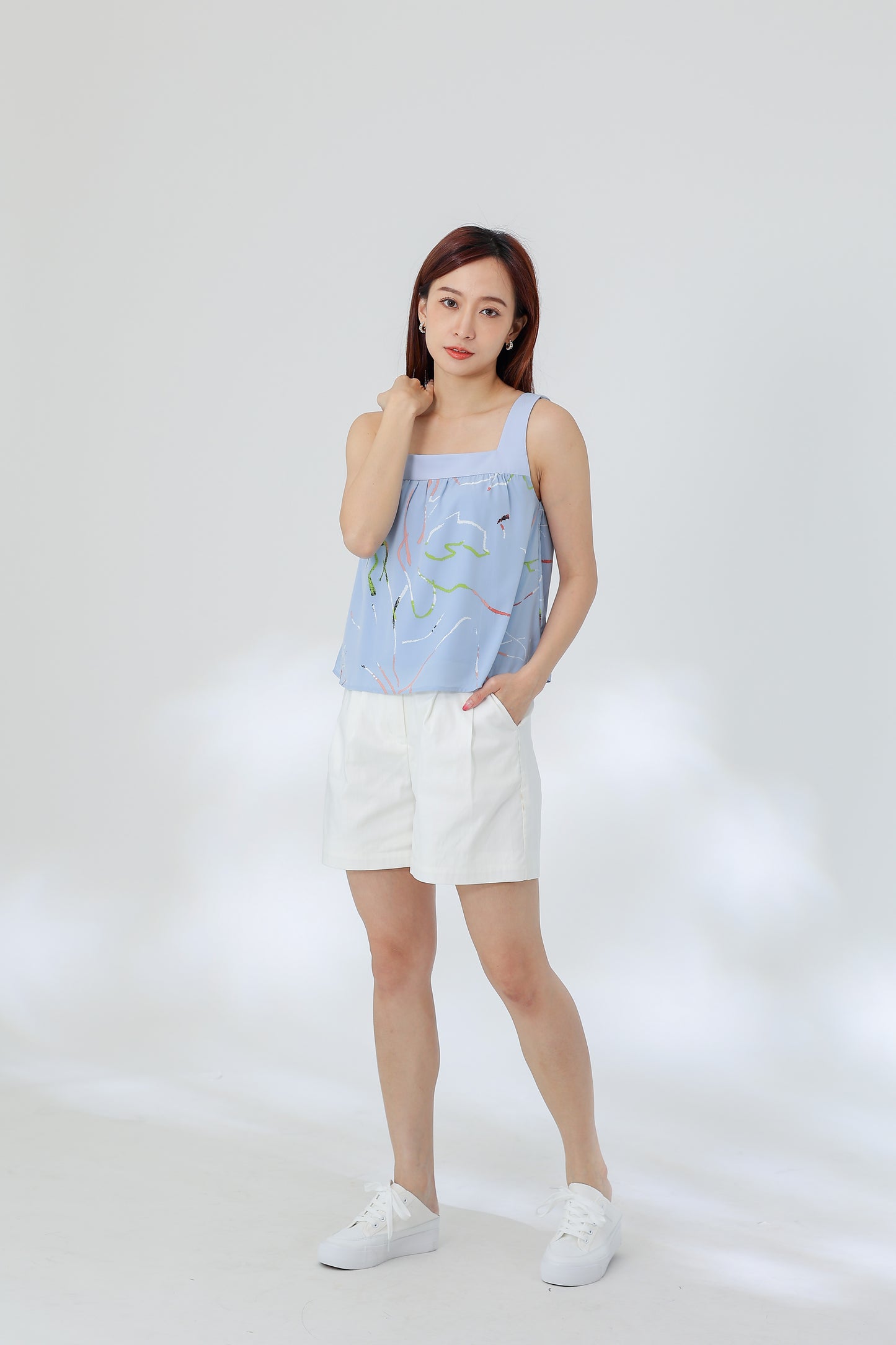 Rebekka Printed Square Neck Top - Blue