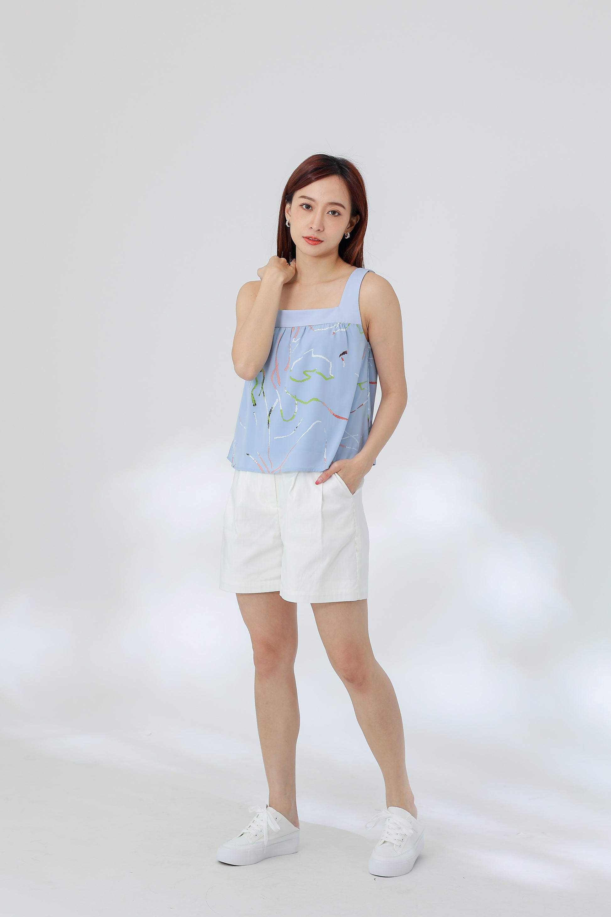 Rebekka Printed Square Neck Top - Blue