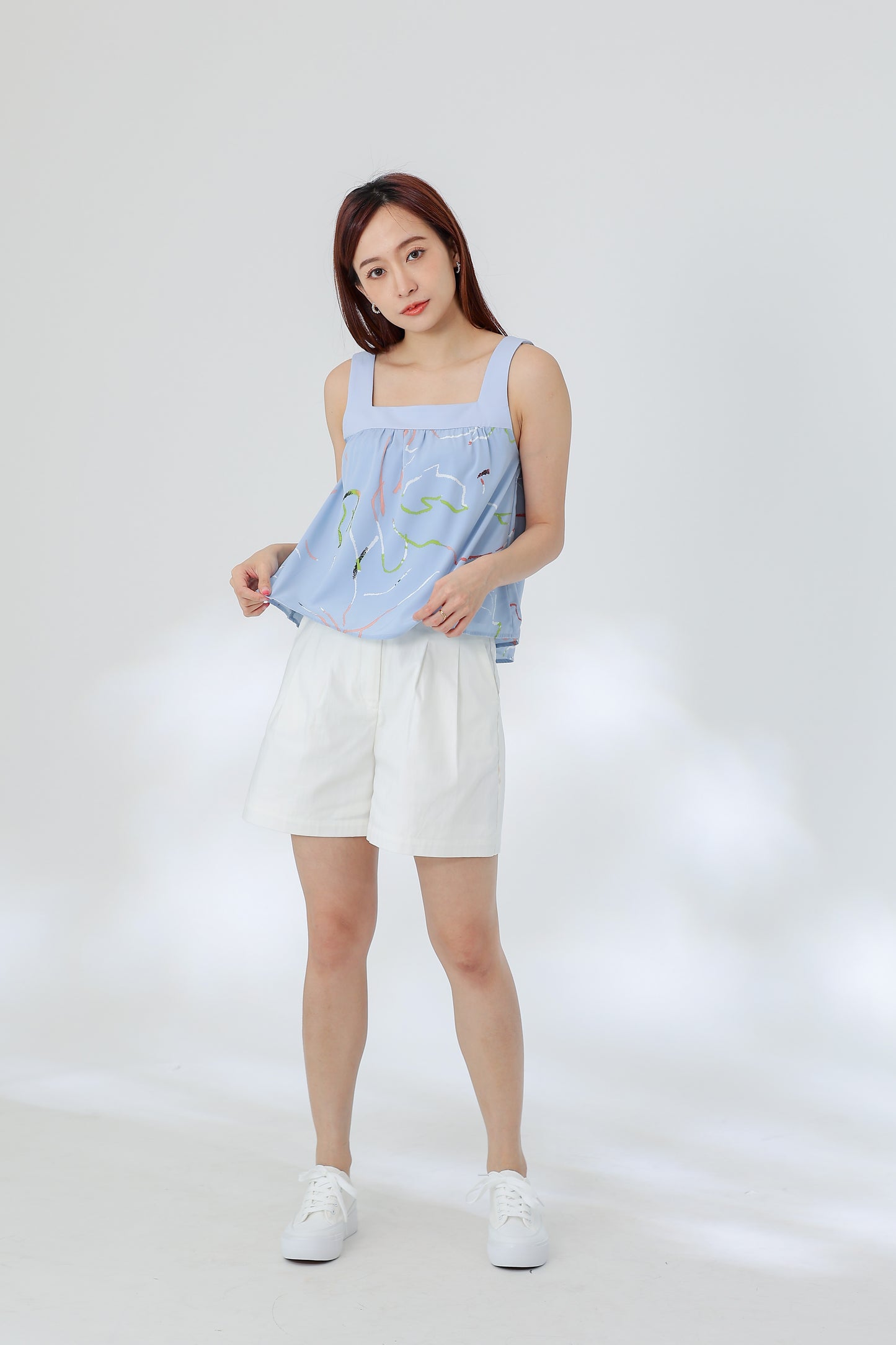 Rebekka Printed Square Neck Top - Blue
