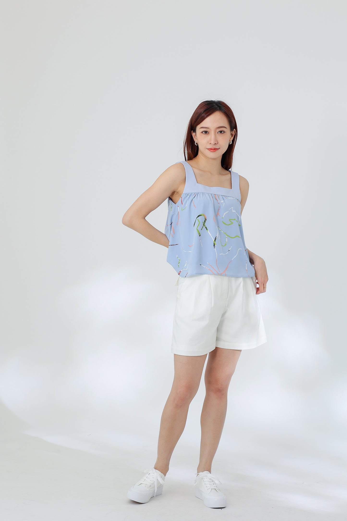 Rebekka Printed Square Neck Top - Blue