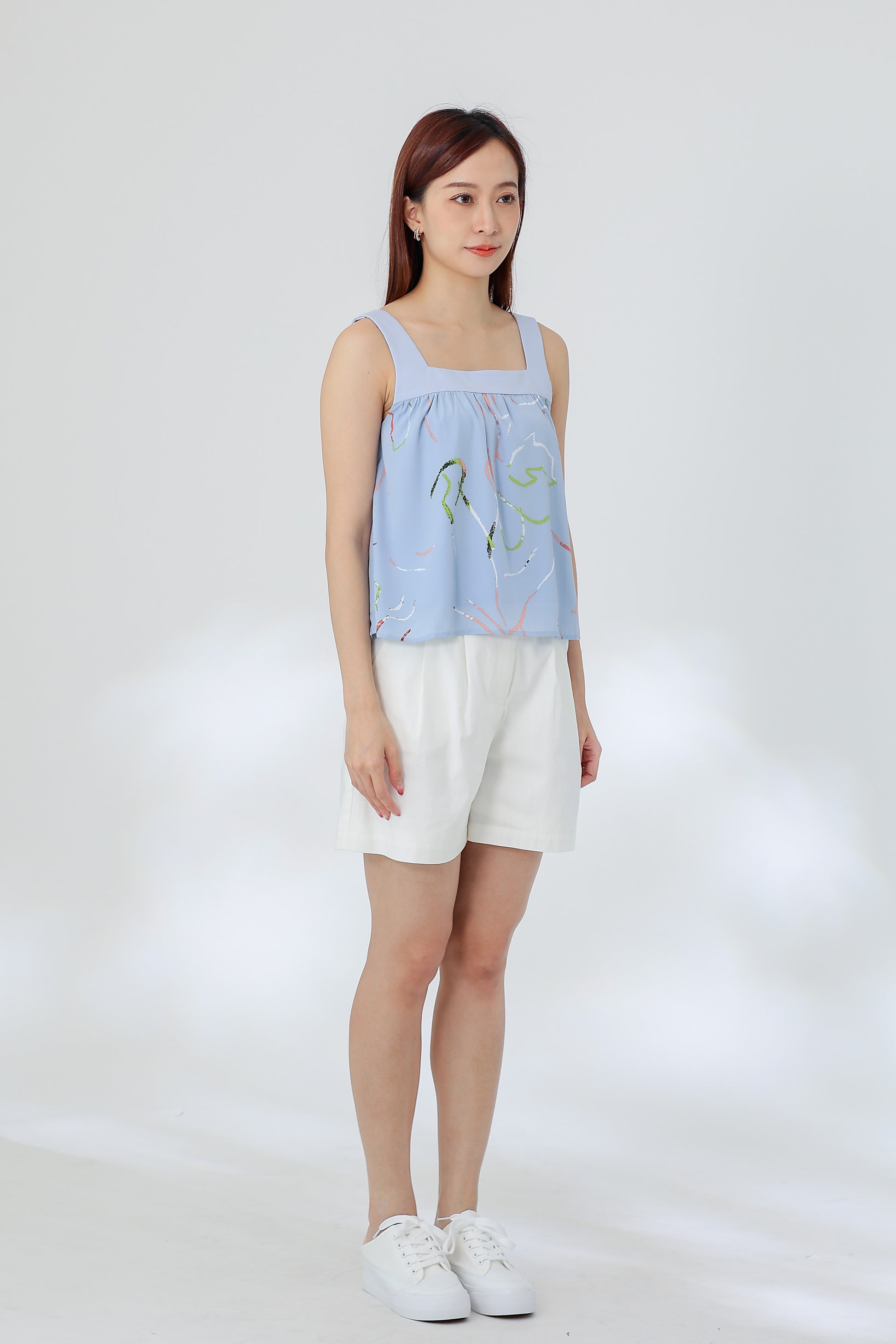 Rebekka Printed Square Neck Top - Blue